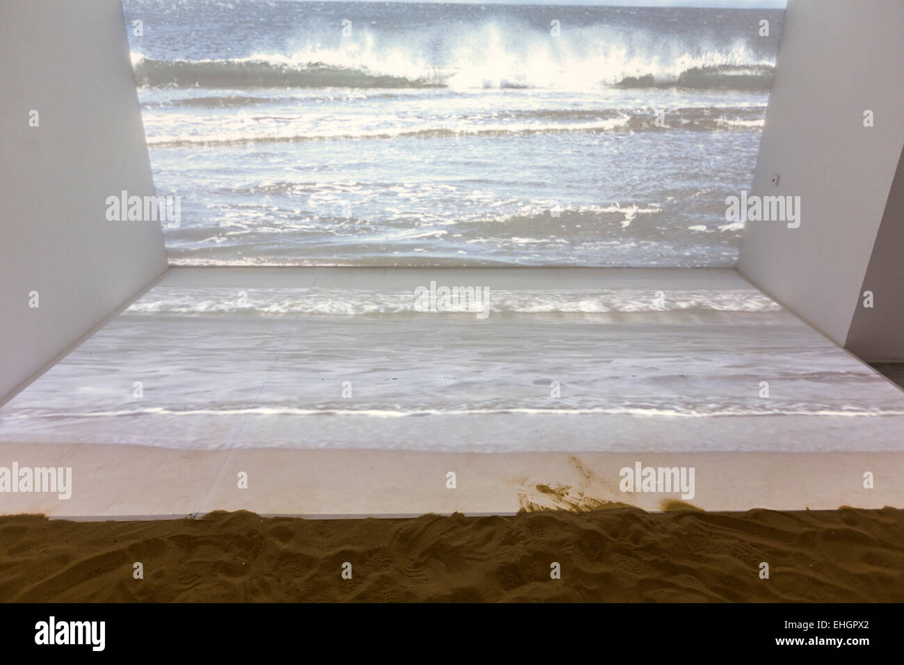 sand of the art work of Agnes Varda, Orilla del mar, seashore 2009, Andalusian Contemporary Art Center Stock Photo