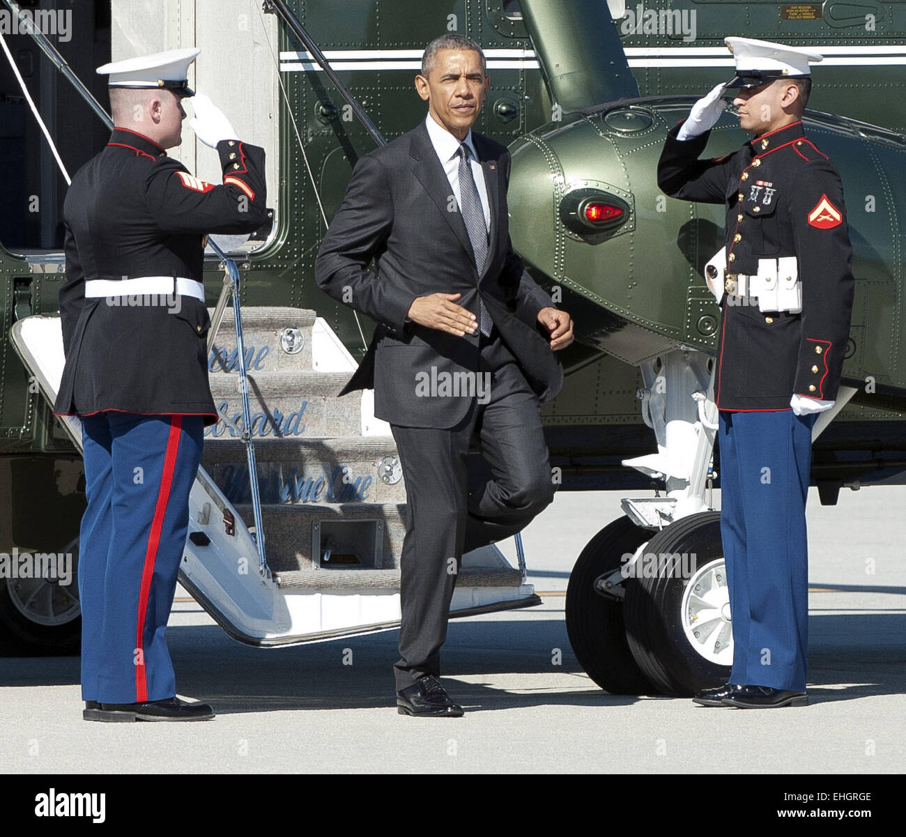 Los Angeles, California, USA. 13th Mar, 2015. A military aide, exchanging the duty among all branches of the US Armed Forces, accompanies all US presidents at all times outside of any fixed command center with a leather briefcase nicknamed the ''football.'' The 'football' is a leather briefcase or jacket holding a Zero Halliburton metal case, weighing about 45 lbs, that holds all the information and communication equipment to activate and launch the US nuclear arsenal. Credit:  ZUMA Press, Inc./Alamy Live News Stock Photo
