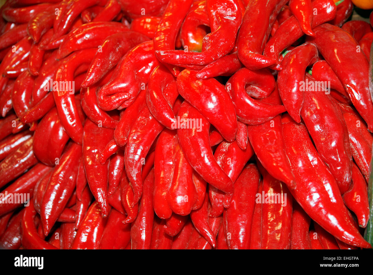 Organic red hungarian paprika for sale on farmers market. Traditional