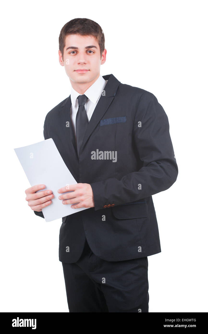 Handsome Businessman With Blank Paper Stock Photo   Image Of Board