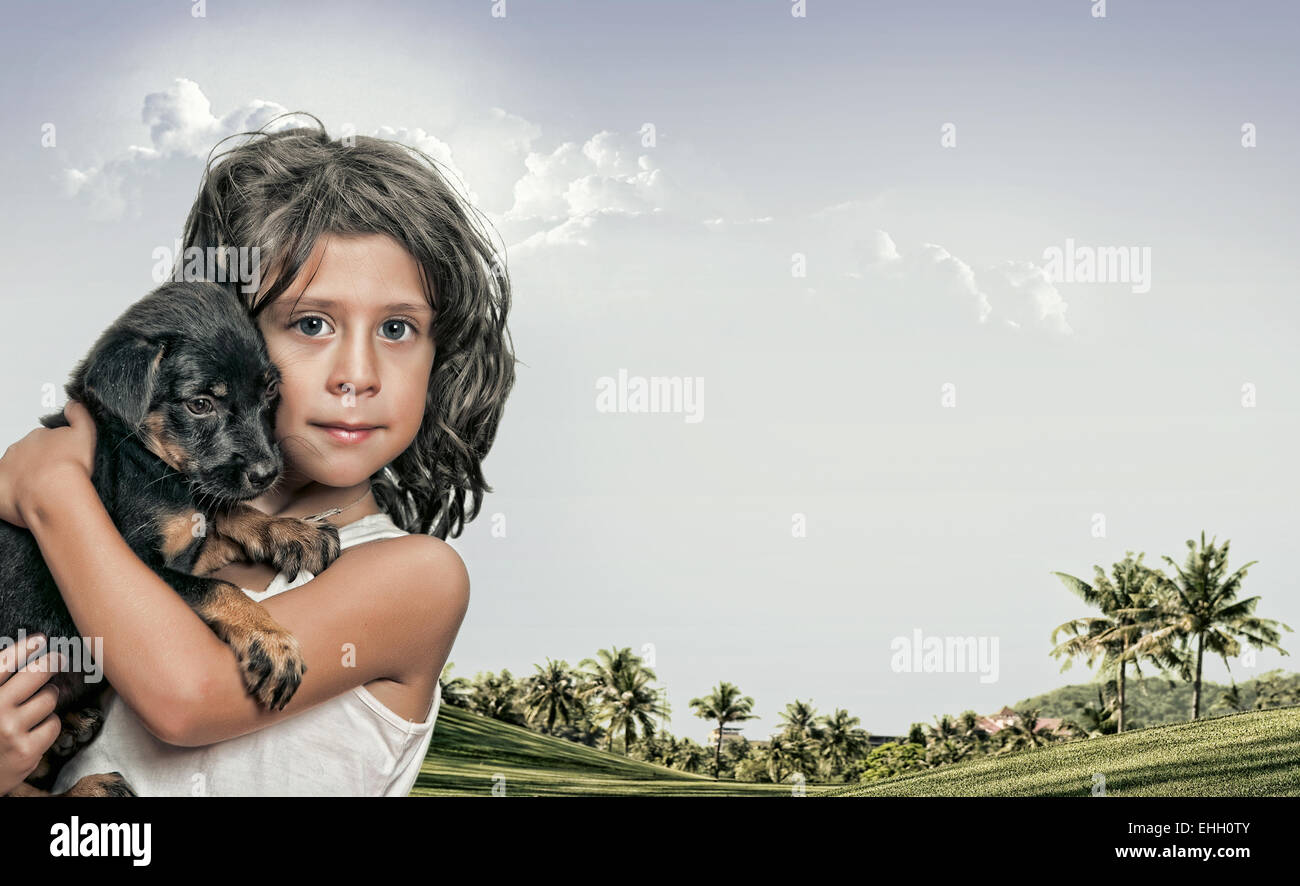 Portrait of little girl having good time in summer environment Stock ...