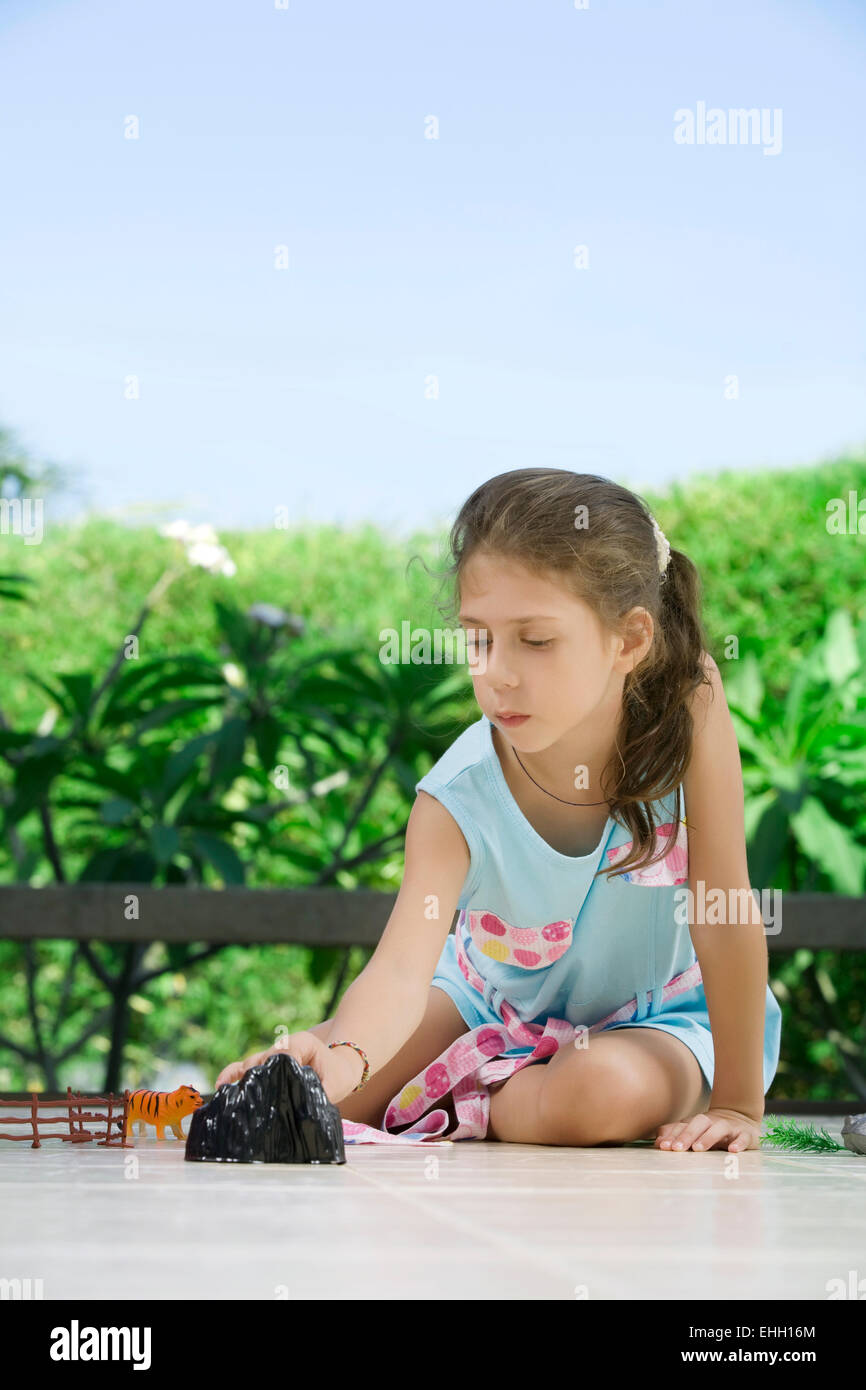 portrait of little girl having good time in summer environment Stock ...