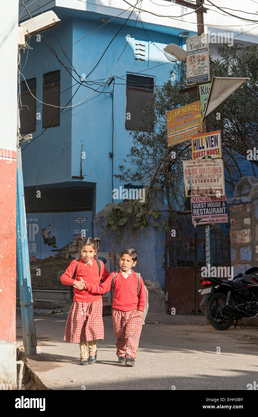 School-children, Blue City, Jodhpur, Rajasthan, India Stock Photo