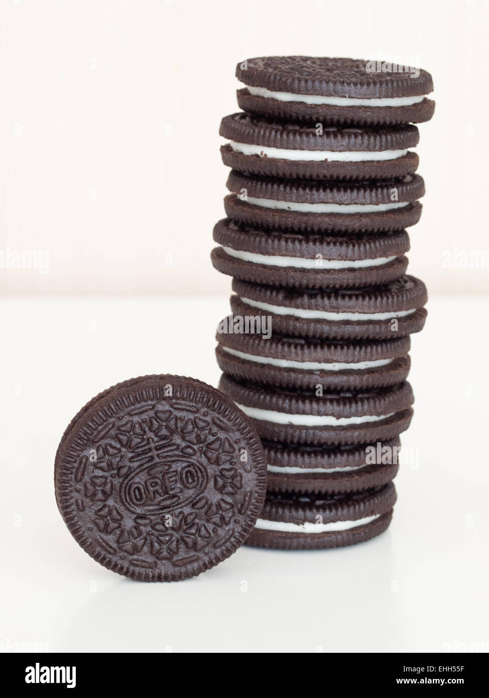 A stack of Oreo cookies. Stock Photo