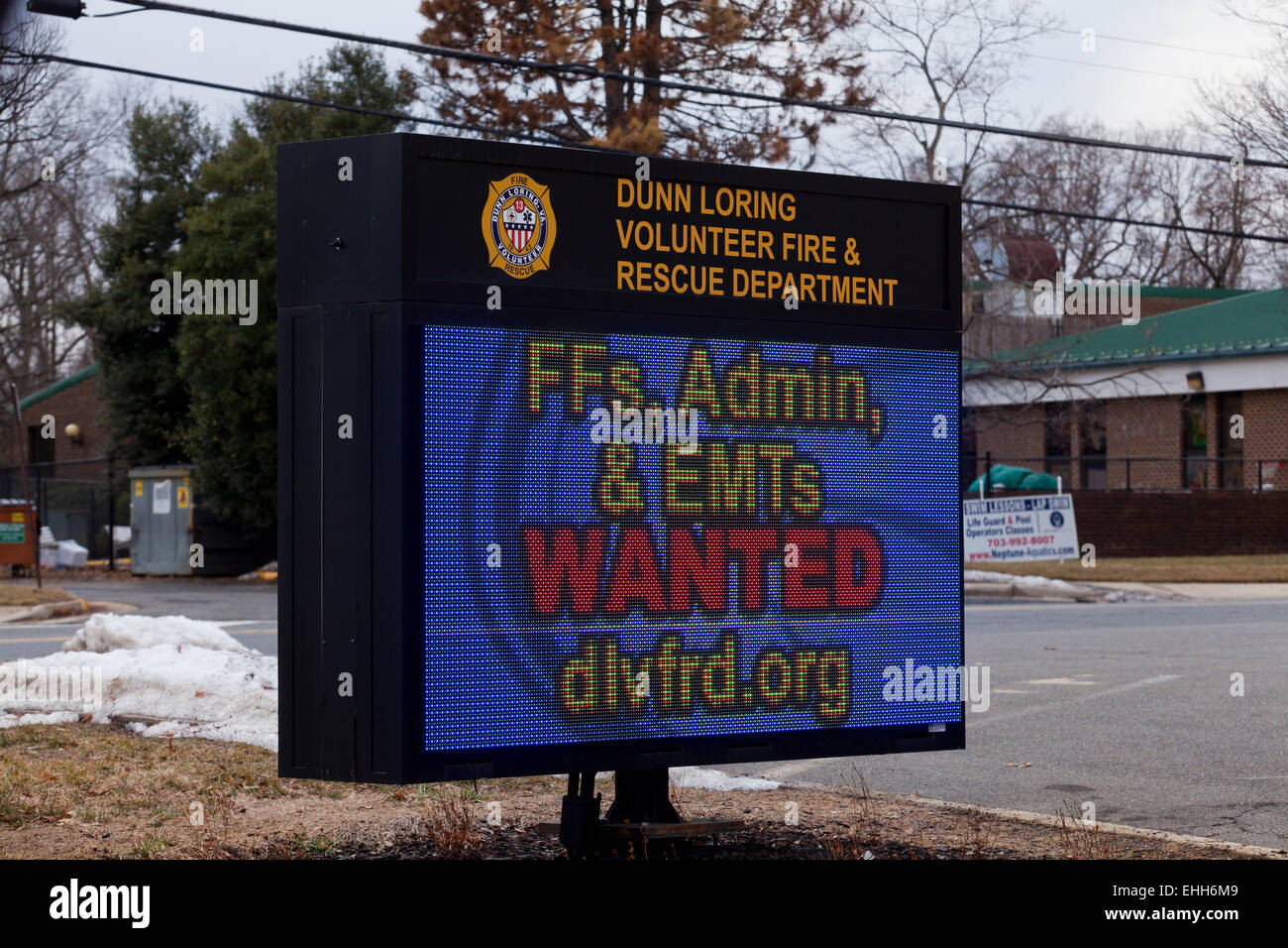 Fire fighters and EMT wanted sign in front of station - Virginia USA Stock Photo