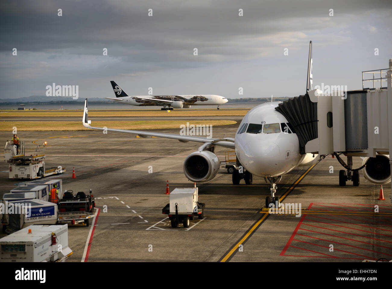 AUCKLAND, NEW ZEALAND, JANUARY 23, 2015: An Air New Zealand jet takes off from Auckland Airport Stock Photo