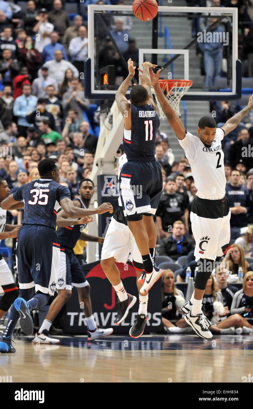 March 13th 2015: Ryan Boatright(11) of Uconn in action during the NCAA American Conference Tournament Basketball game between the Cincinnati Bearcats and the Connecticut Huskies at The XL Center in Hartford, CT. Gregory Vasil/CSM Stock Photo