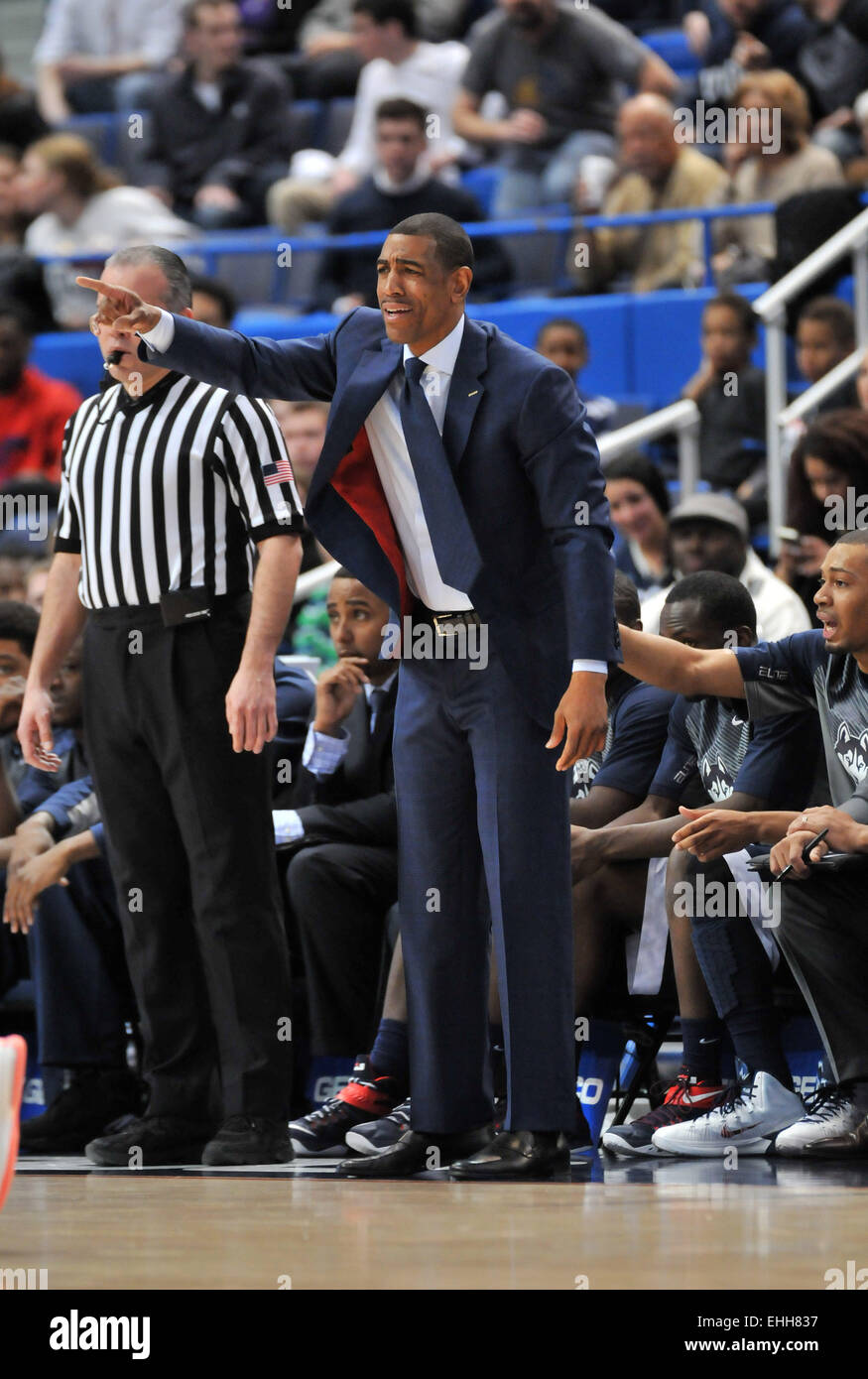 March 13th 2015: Head Coach Kevin Ollie of Uconn in action during the NCAA American Conference Tournament Basketball game between the Cincinnati Bearcats and the Connecticut Huskies at The XL Center in Hartford, CT. Gregory Vasil/CSM Stock Photo