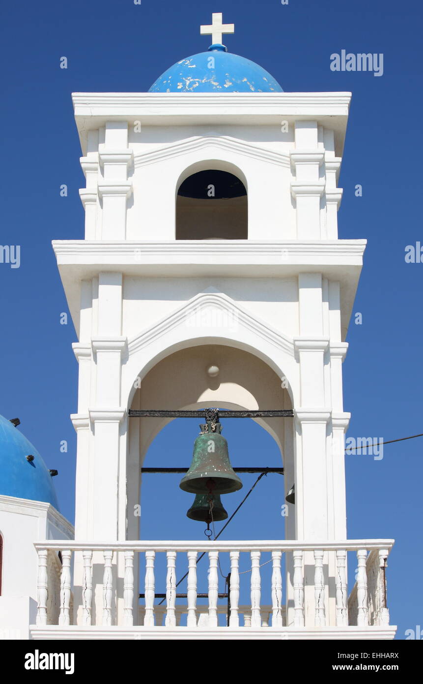 Church bell tower in Santorini Island Stock Photo