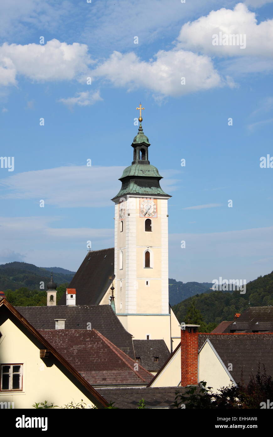 Bell tower of Grein cathedral Stock Photo