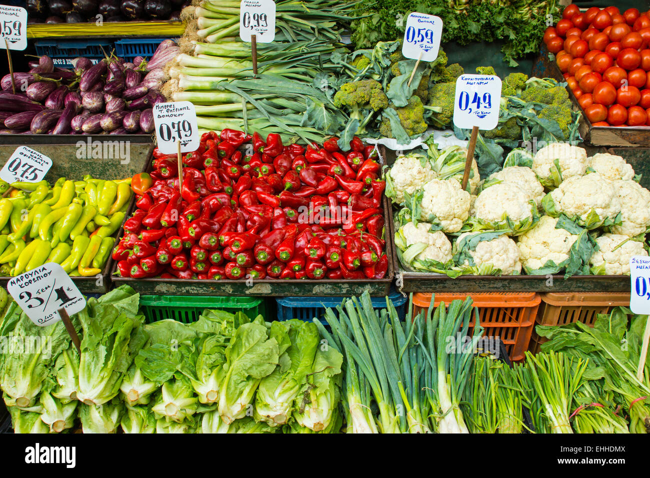Salad and vegetables on a market Stock Photo