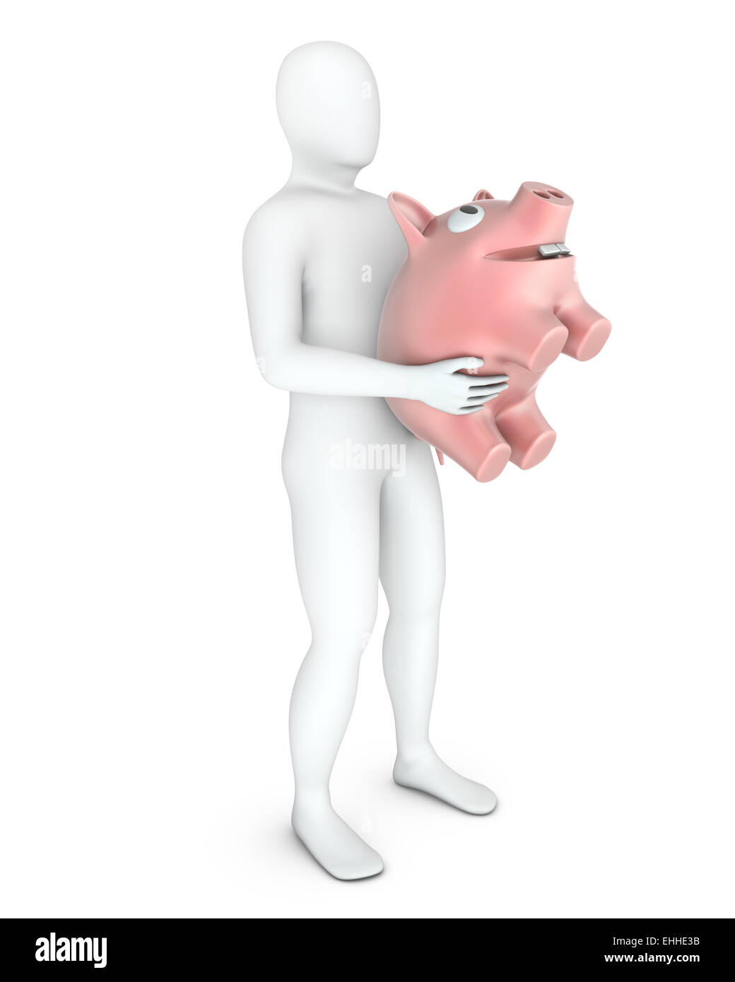 Abstract white man holds pinky piggy bank Stock Photo - Alamy