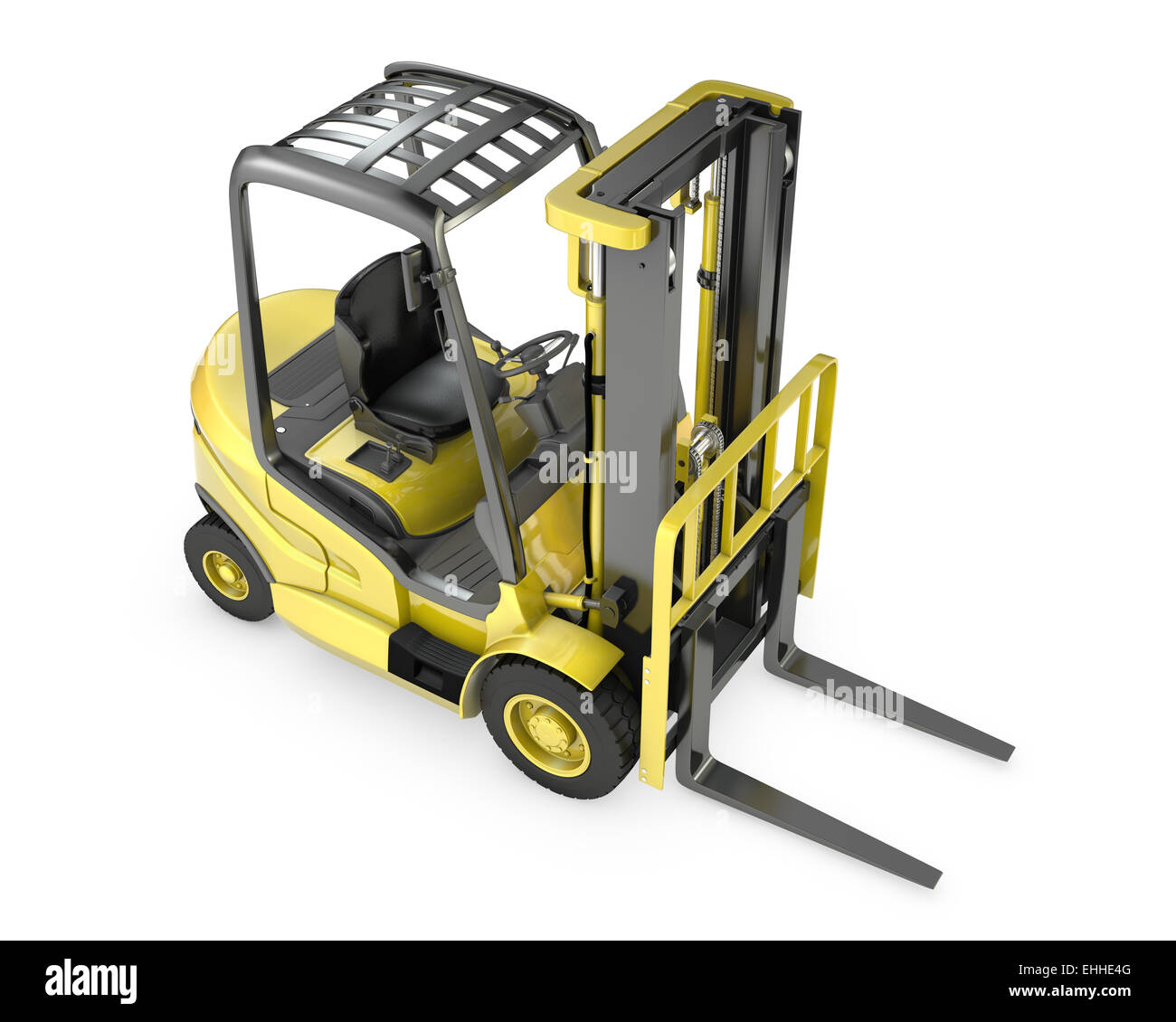 Yellow fork lift truck, top view Stock Photo - Alamy