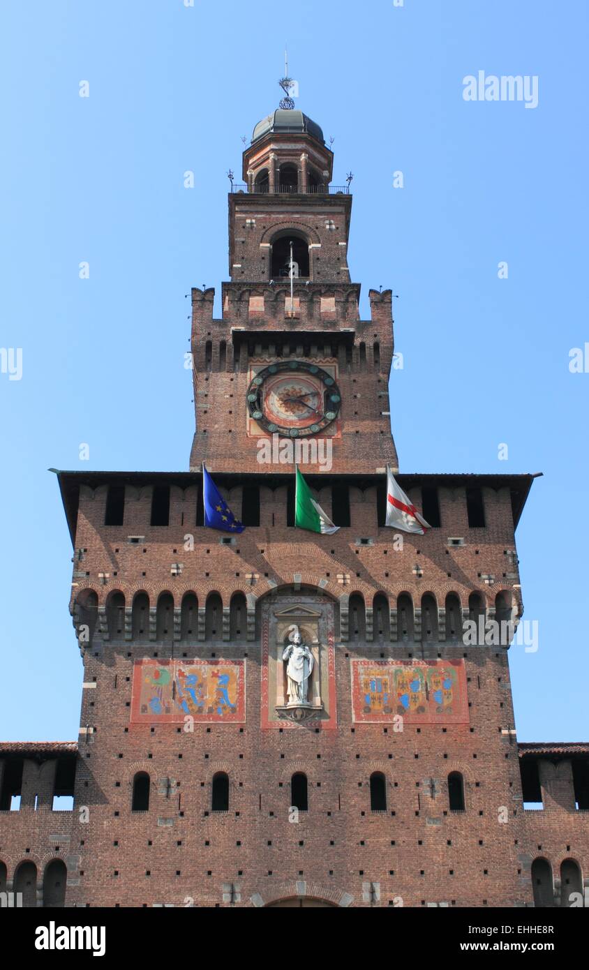 Main tower of Sforzesco castle in Milan Stock Photo