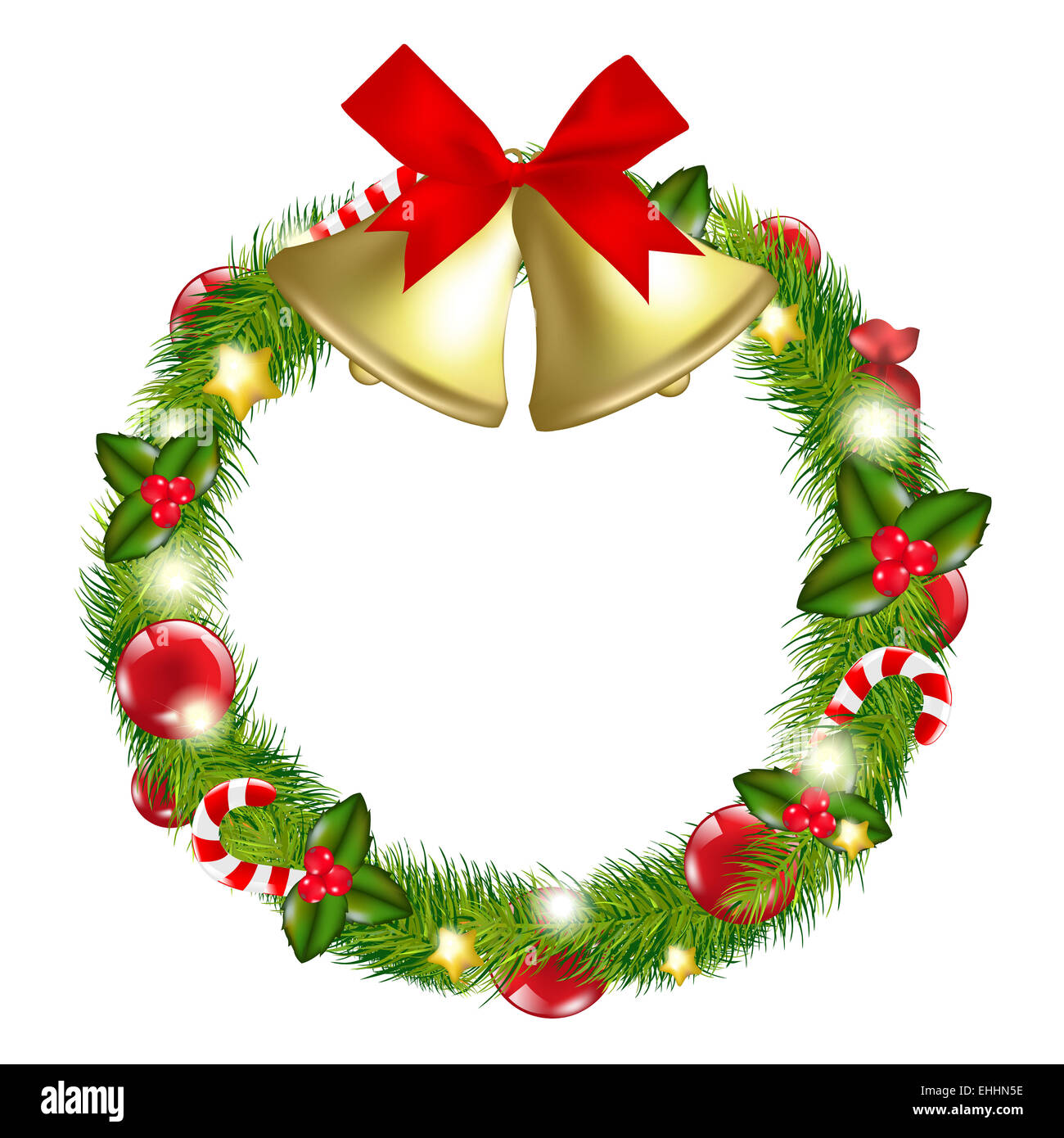 Merry Christmas Wreath With Bells Stock Photo - Alamy