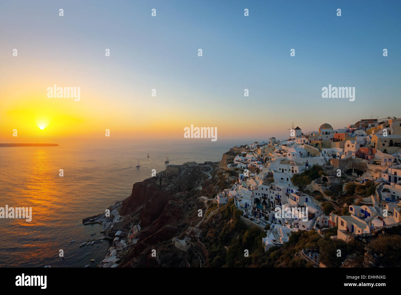 The famous sunset of Oia, Santorini Stock Photo