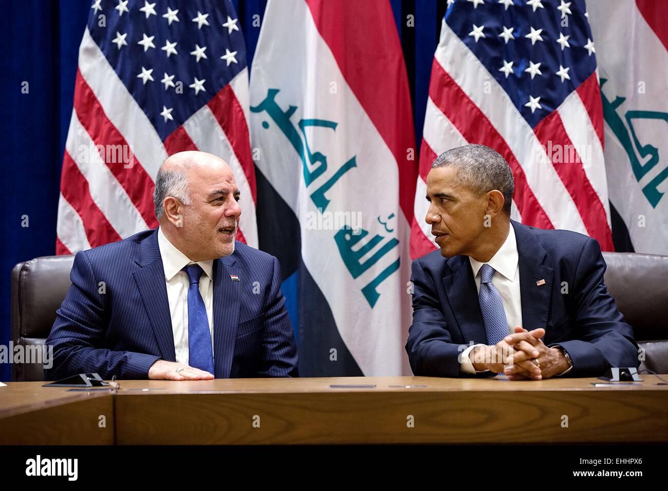US President Barack Obama talks with Prime Minister Haider al-Abadi of ...