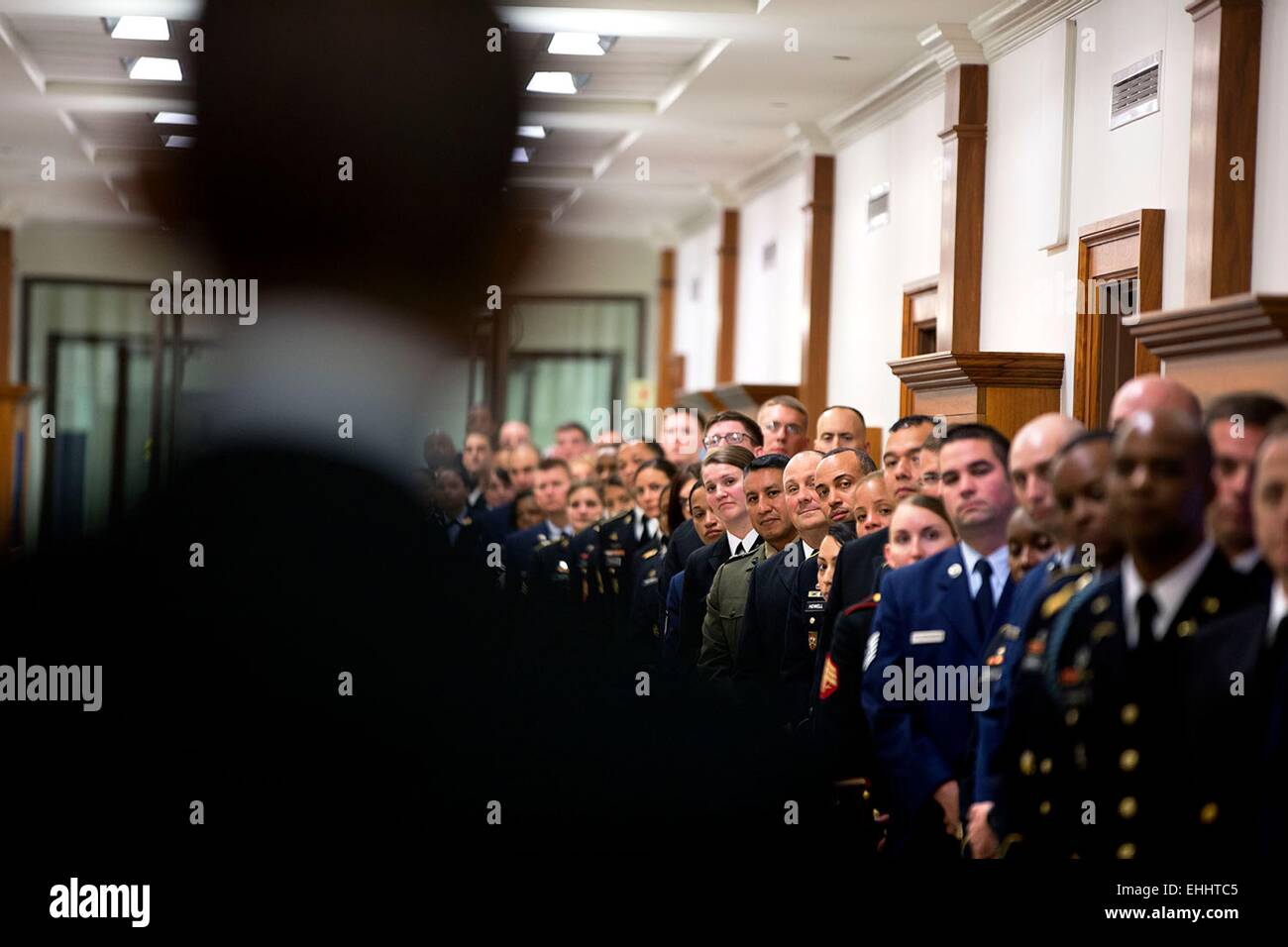 US President Barack Obama greets U.S. service members at the Pentagon October 8, 2014 in Arlington, Virginia. Stock Photo