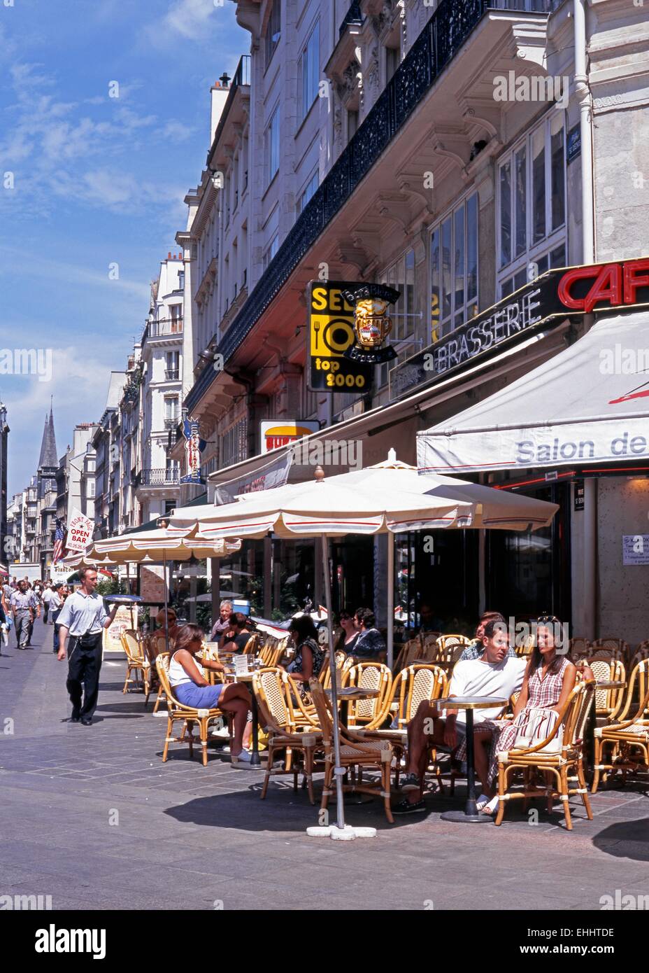 Pavement Cafe along the Rue Saint Denis in the city centre, Paris, France, Western Europe Stock