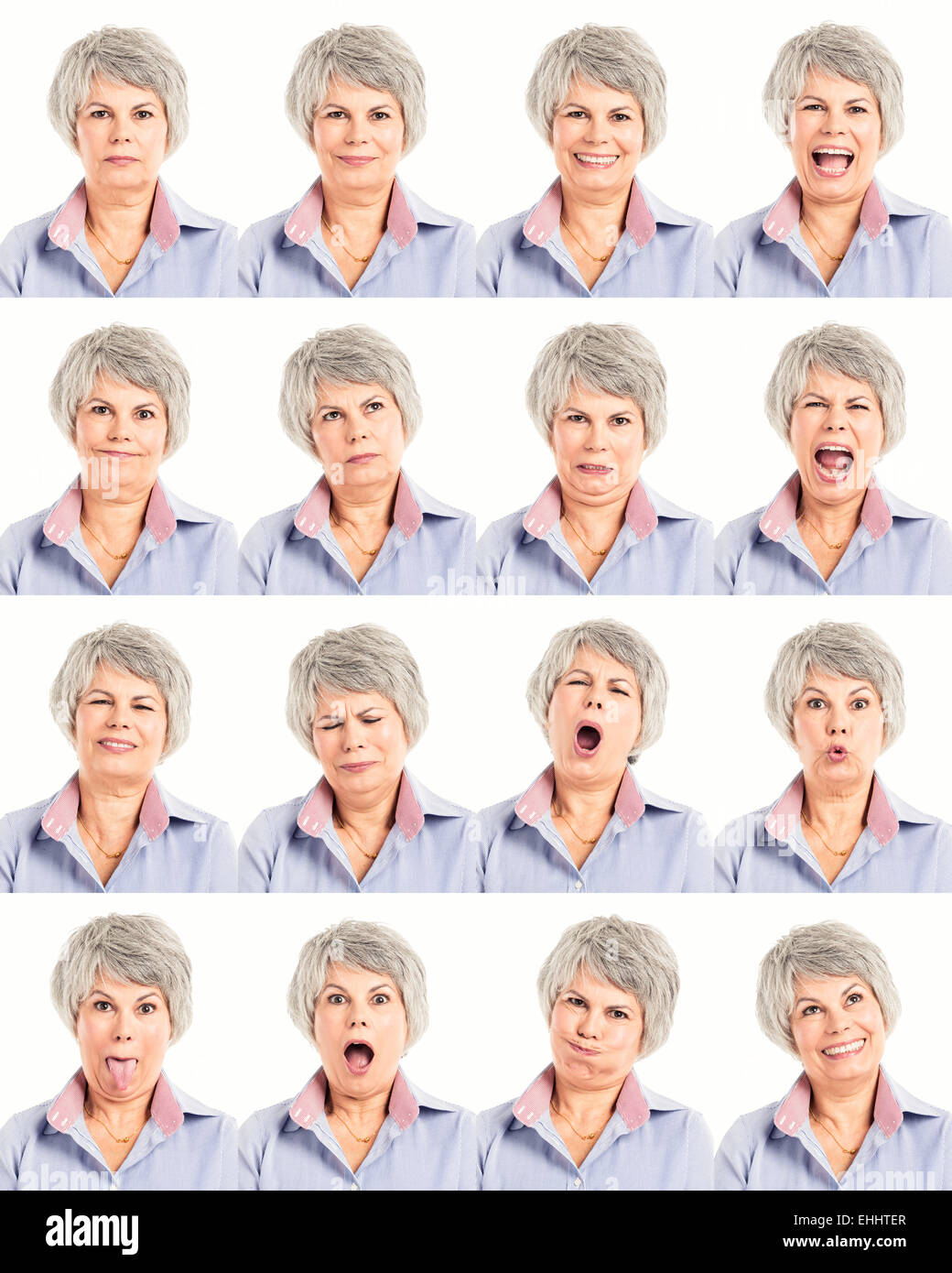 Multiple collage of a elderly woman in different expressions Stock Photo