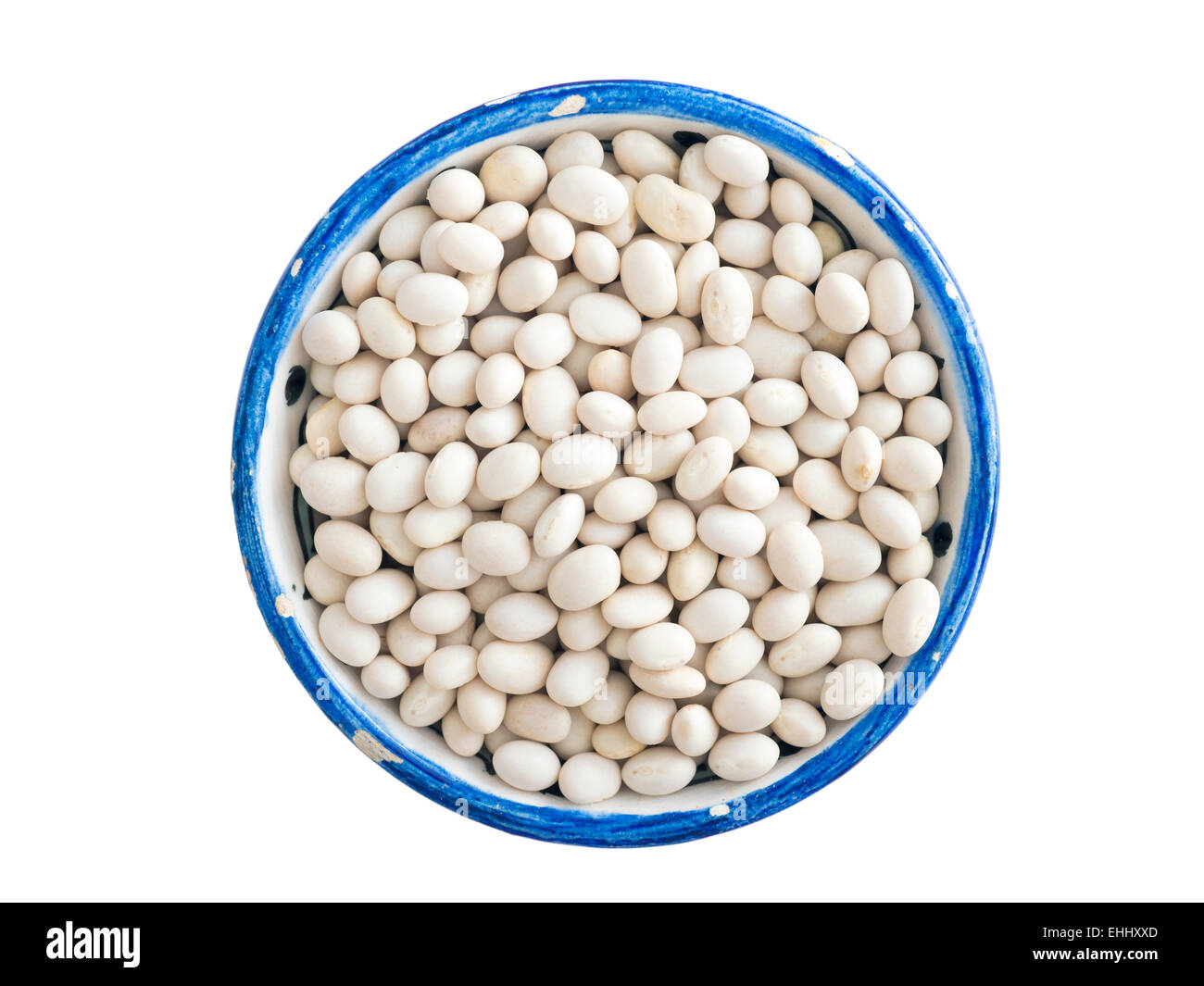 white kidney beans in small blue cup isolated on white Stock Photo