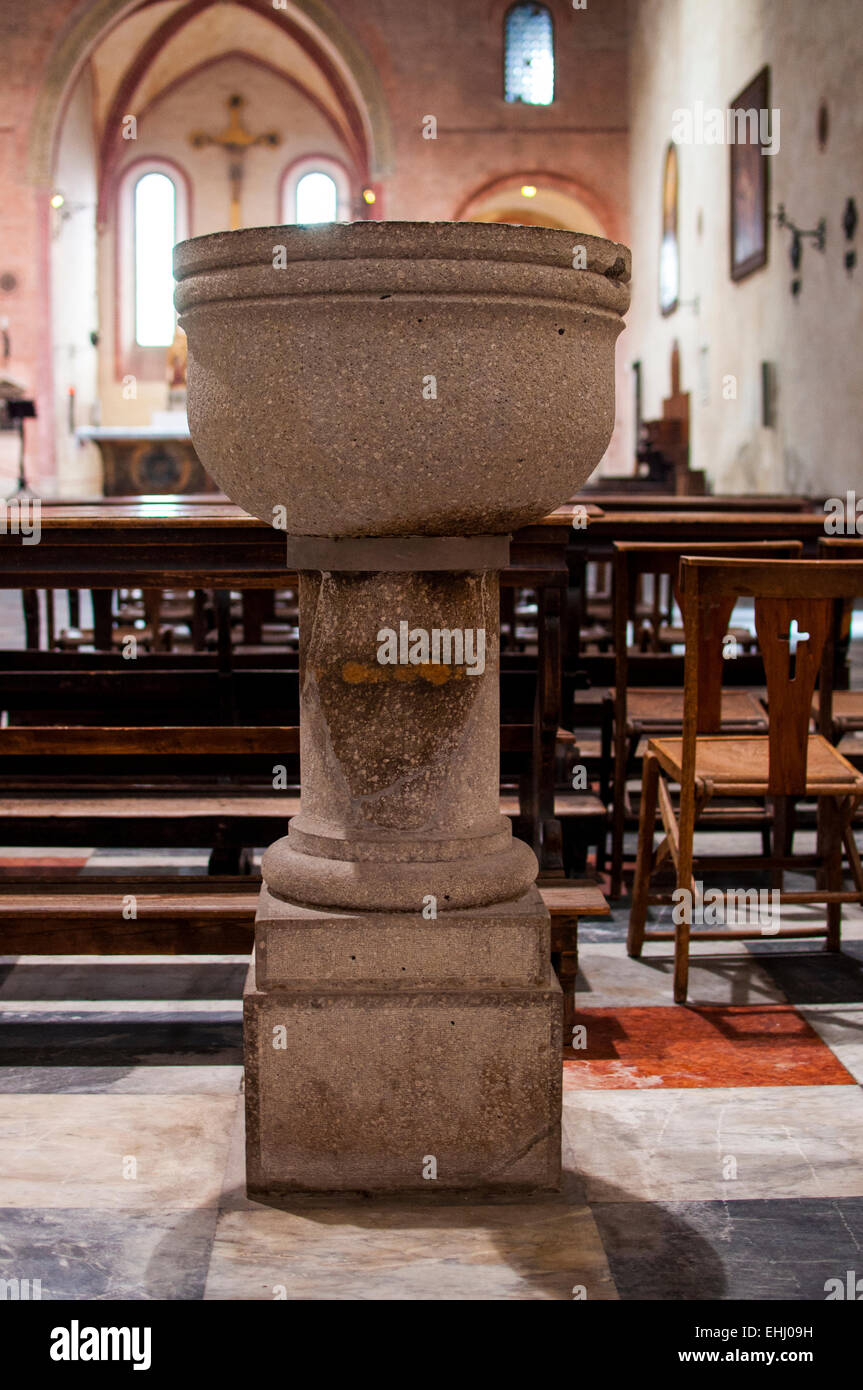 baptismal font  in the church of Santa Cristina in monselice Stock Photo