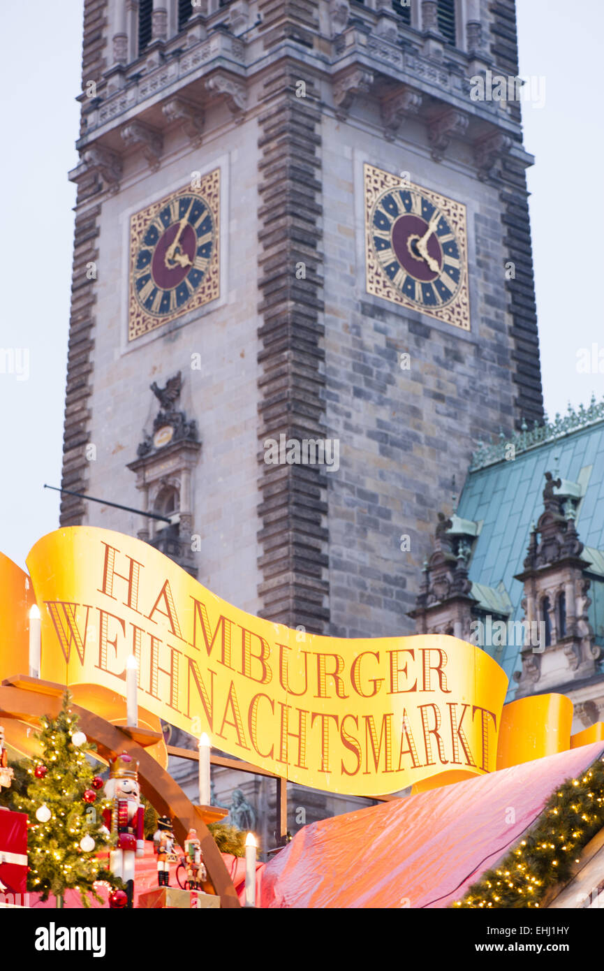 Townhall and the Hamburg Christmas Market Stock Photo