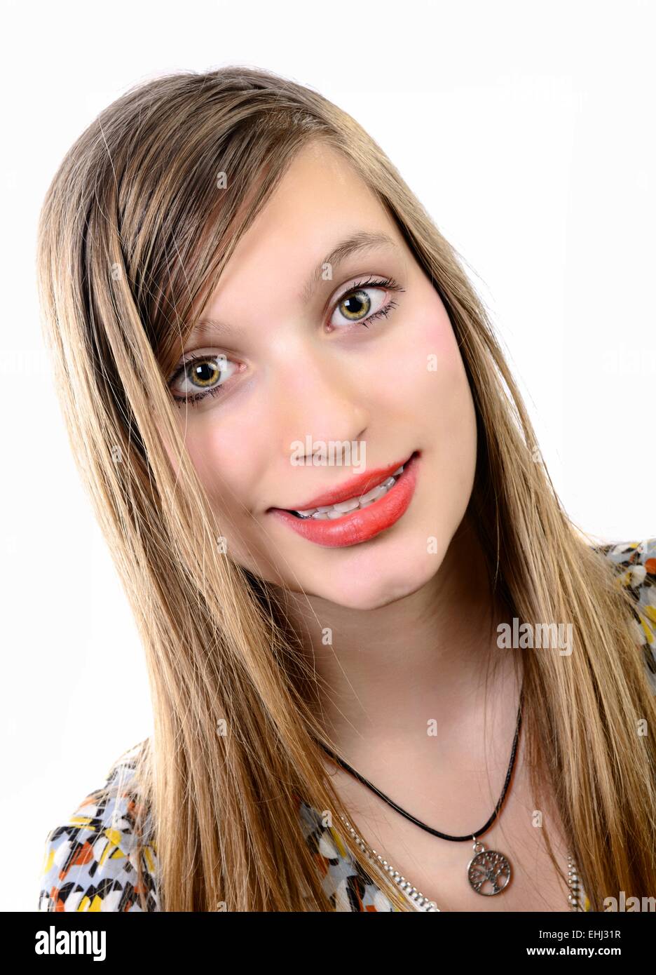 portrait of a teenage girl on a white background Stock Photo - Alamy
