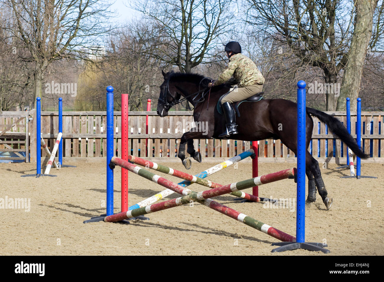 Soldiers on Horseback at the Household cavalry training ground Stock