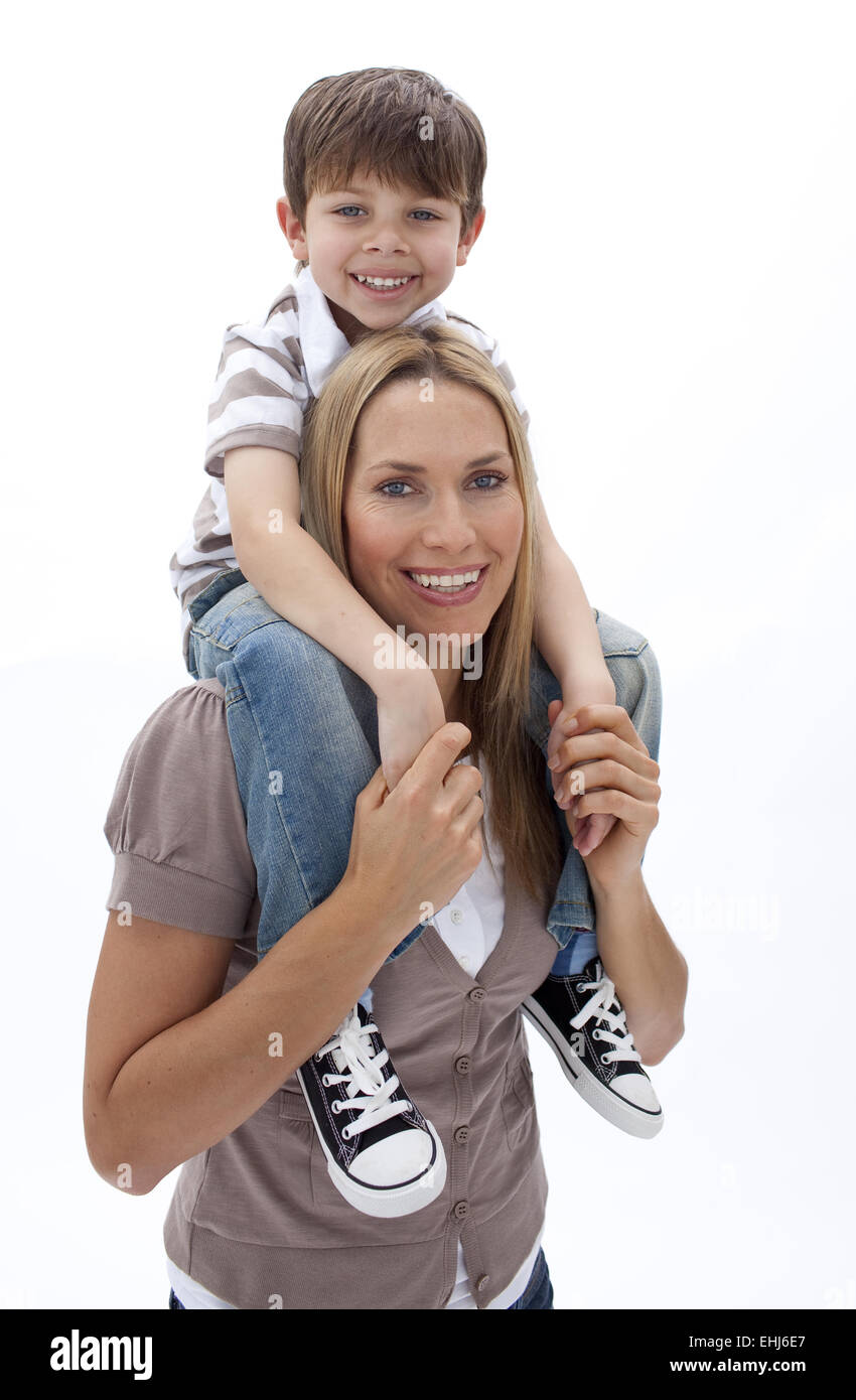 Portrait of young mother giving her son a piggyback ride, Stock Photo,  Picture And Royalty Free Image. Pic. WES-DGOF00925