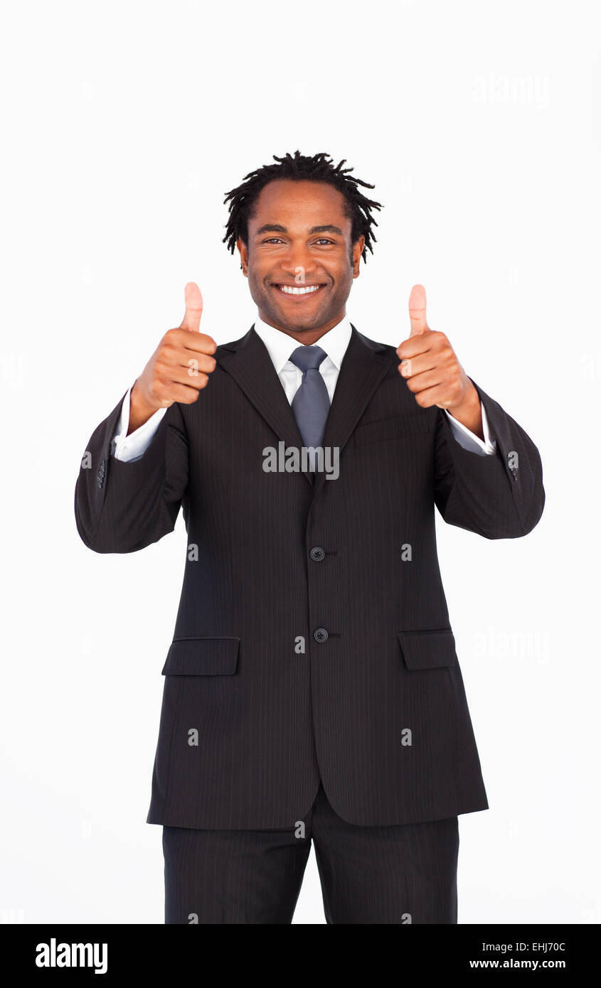Smiling businessman with thumbs up Stock Photo - Alamy