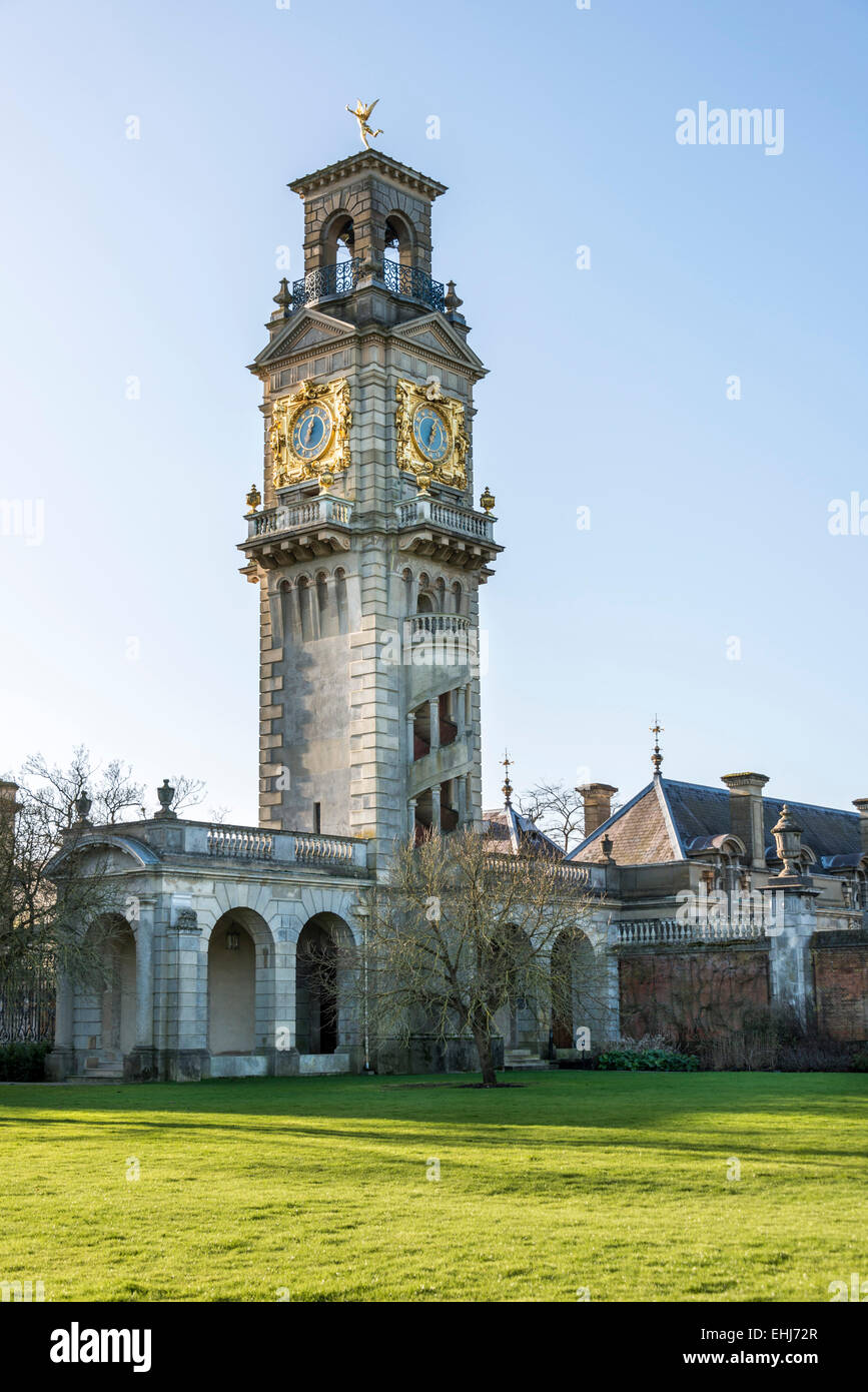 The clock tower at Cliveden, a National Trust property in Taplow, Buckinghamshire, England Stock Photo