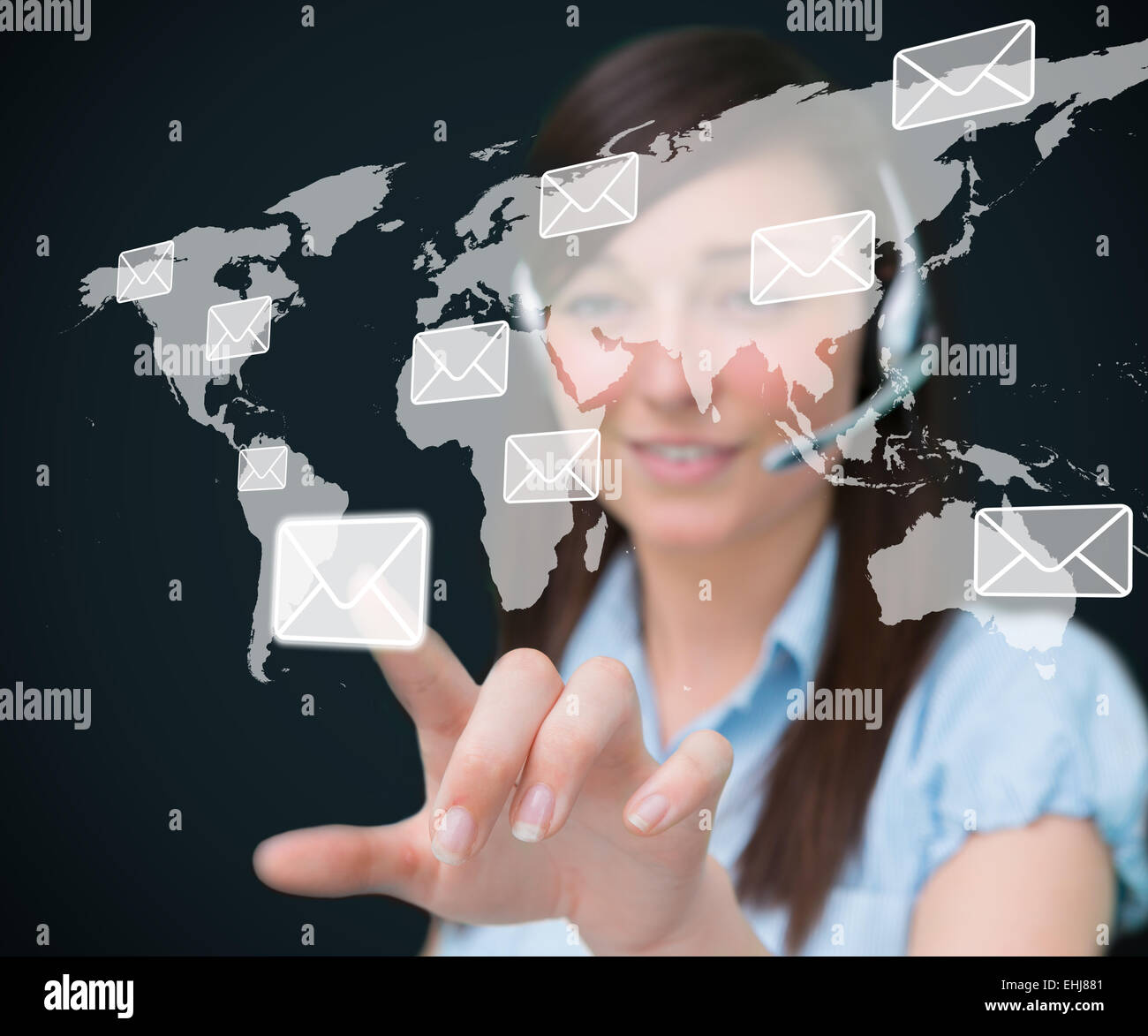 Woman touching at a message symbol Stock Photo - Alamy