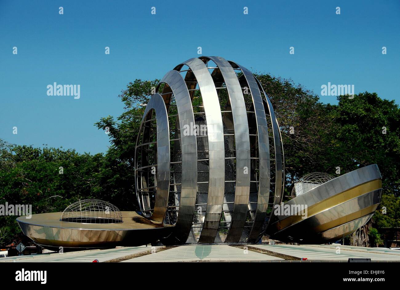 Malaysia An abstract stainless steel sculpture with a