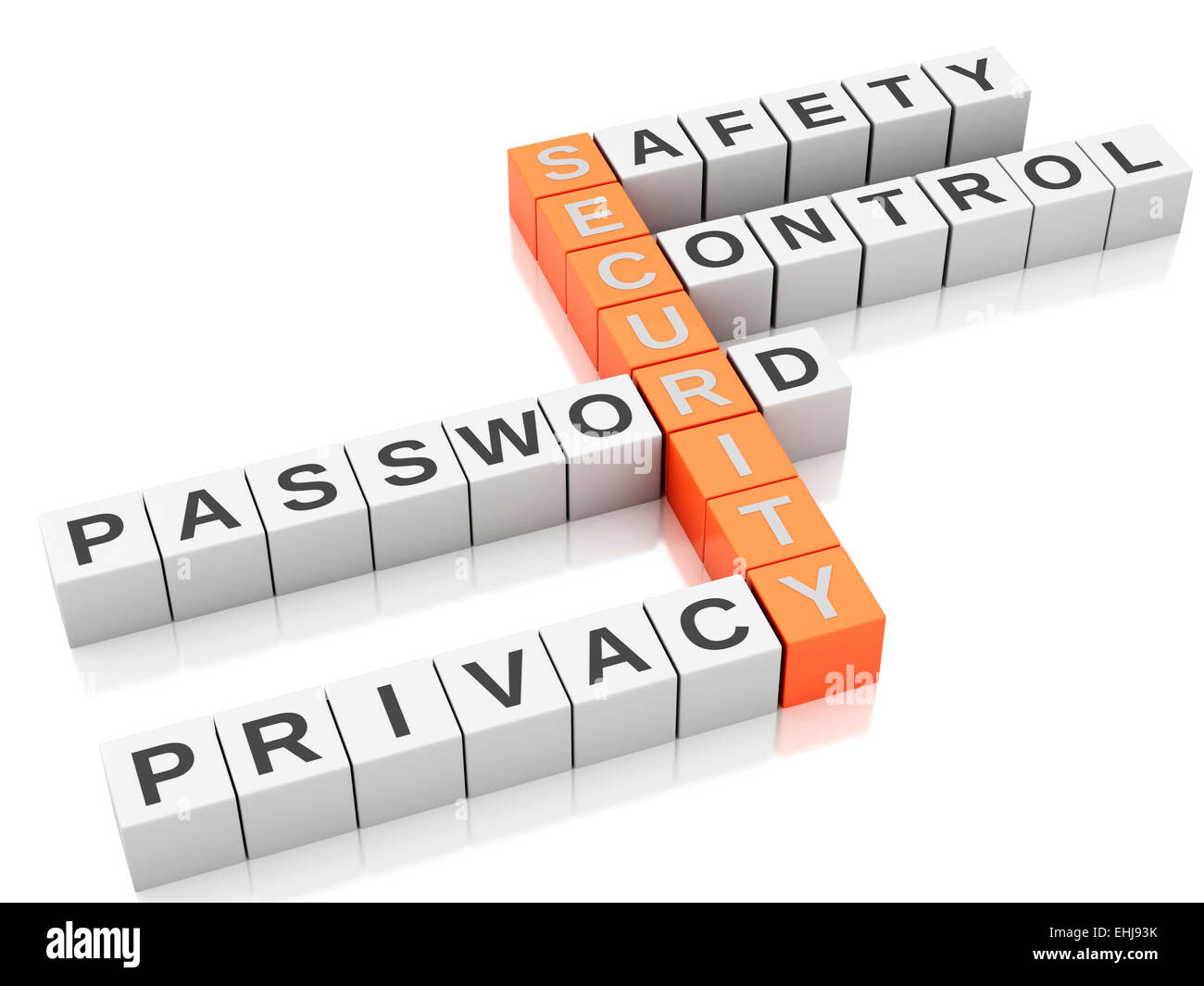 3d image. Security concept. Crossword with letters, Isolated white