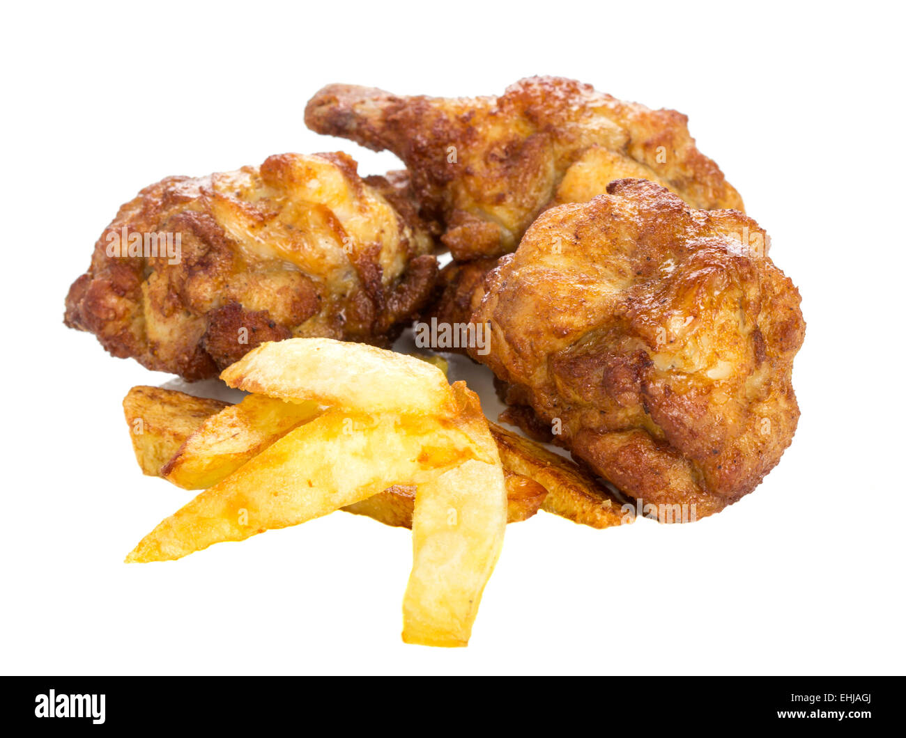 Fry chicken and fries isolated over a white background Stock Photo