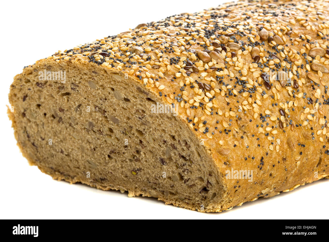 Close up of one bread with seeds isolated on white background Stock Photo