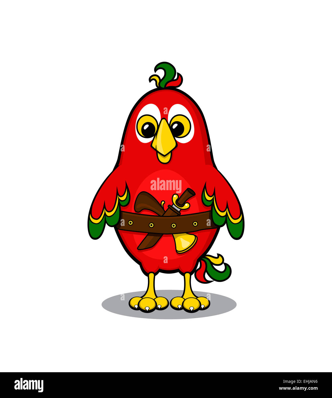 Cute cartoon pirate red parrot. Vector illustration. Stock Photo