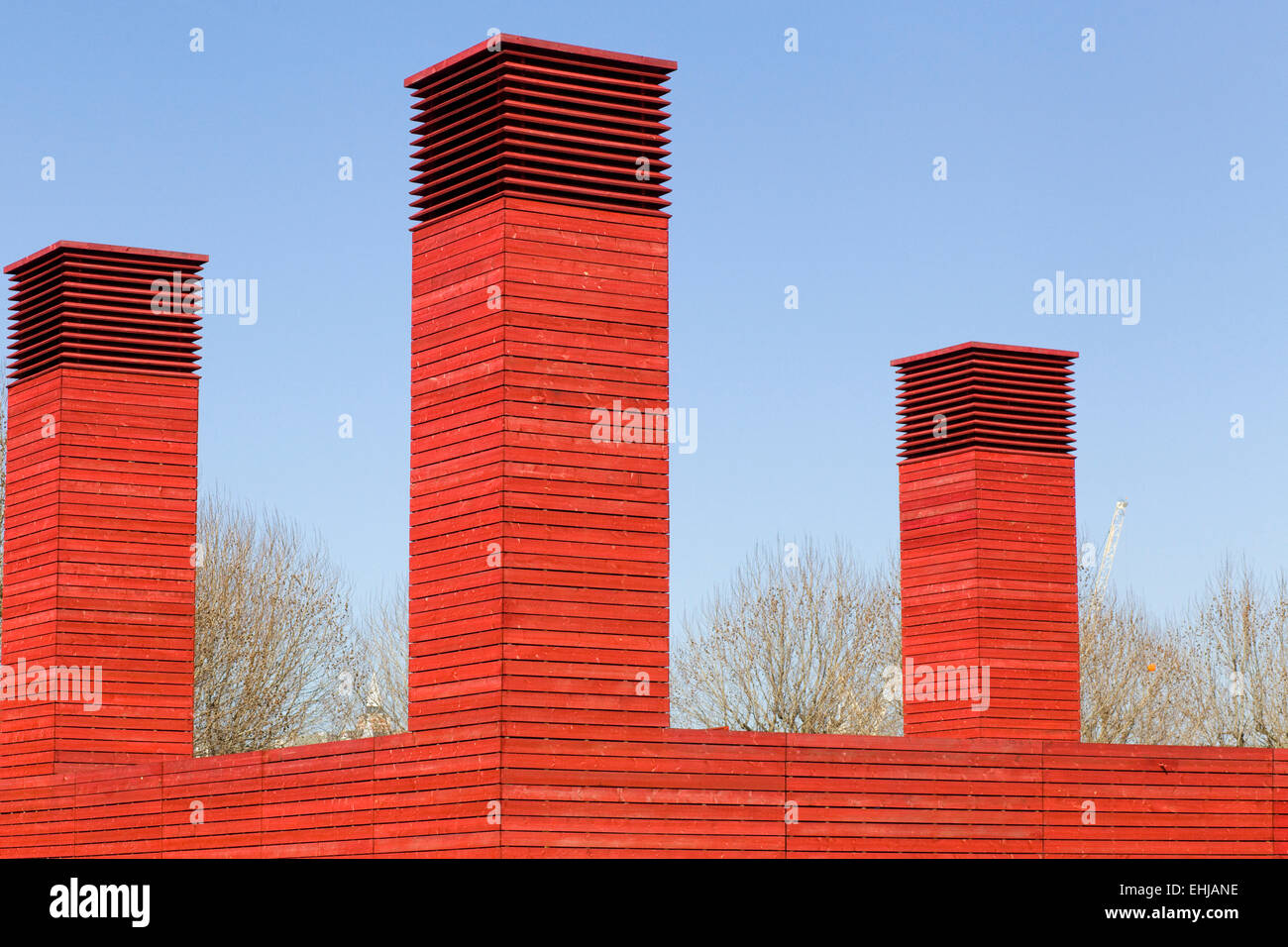 The Shed at the National Theatre red against a blue sky London England Stock Photo