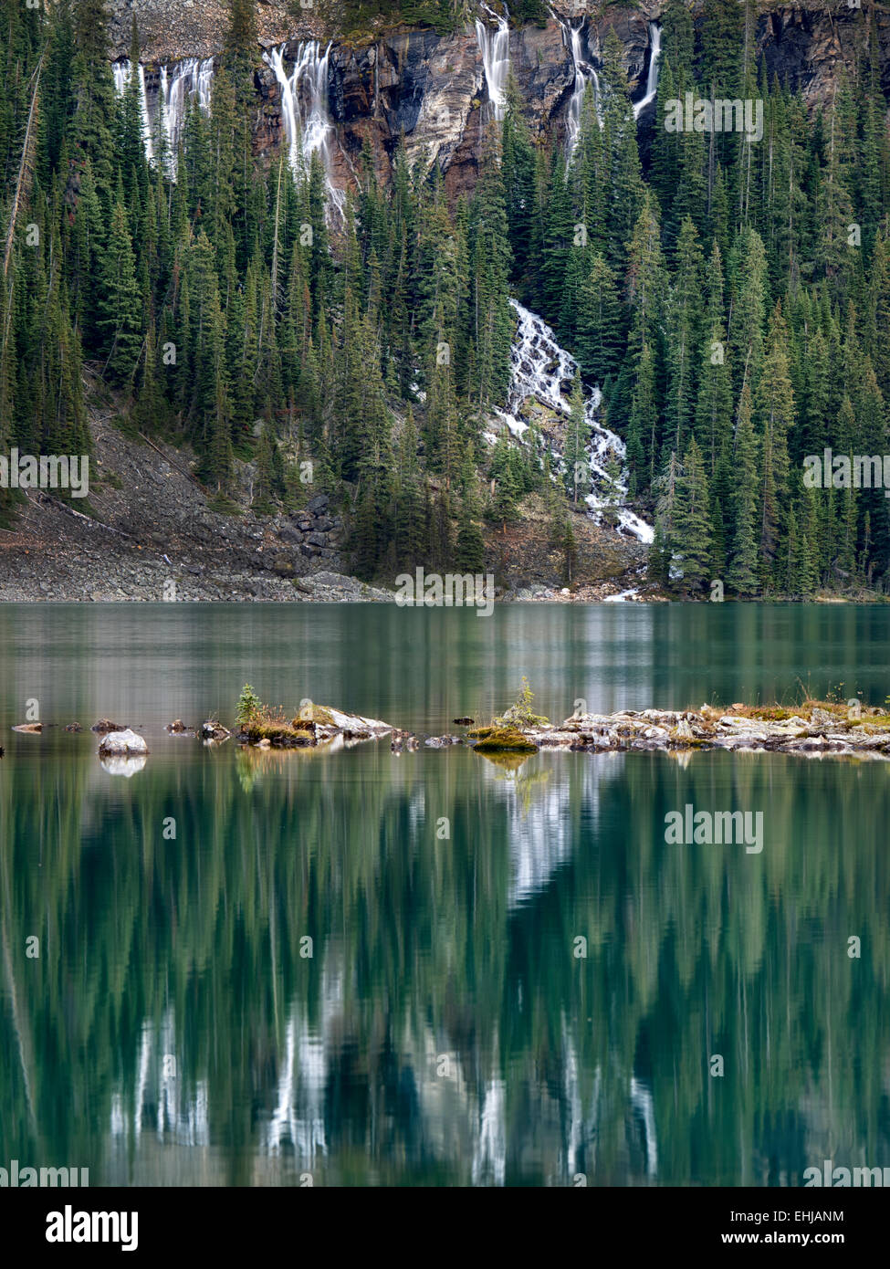 Seven Veils Waterfall and Lake O'hara. Yoho National Park, Opabin Plateau, British Columbia, Canada Stock Photo