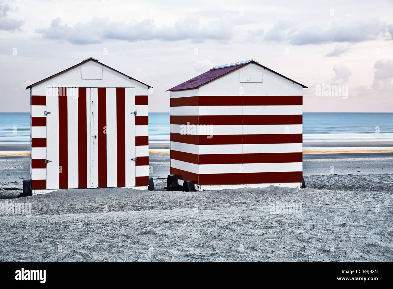 beach huts, De Panne, West Flanders, Belgium Stock Photo