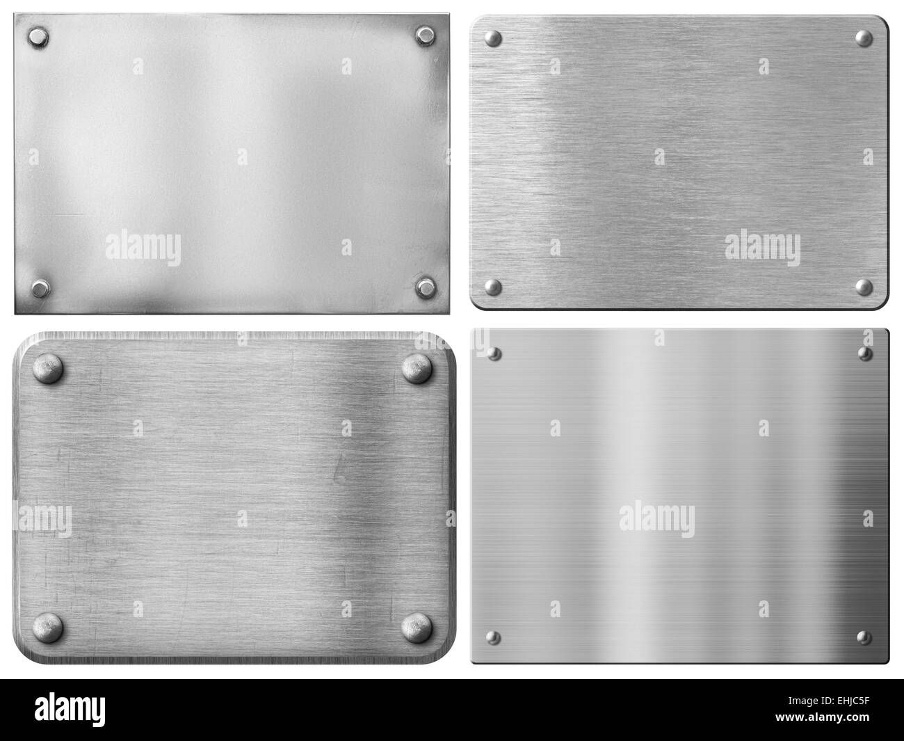 steel metal plates or sign boards set with rivets isolated Stock Photo