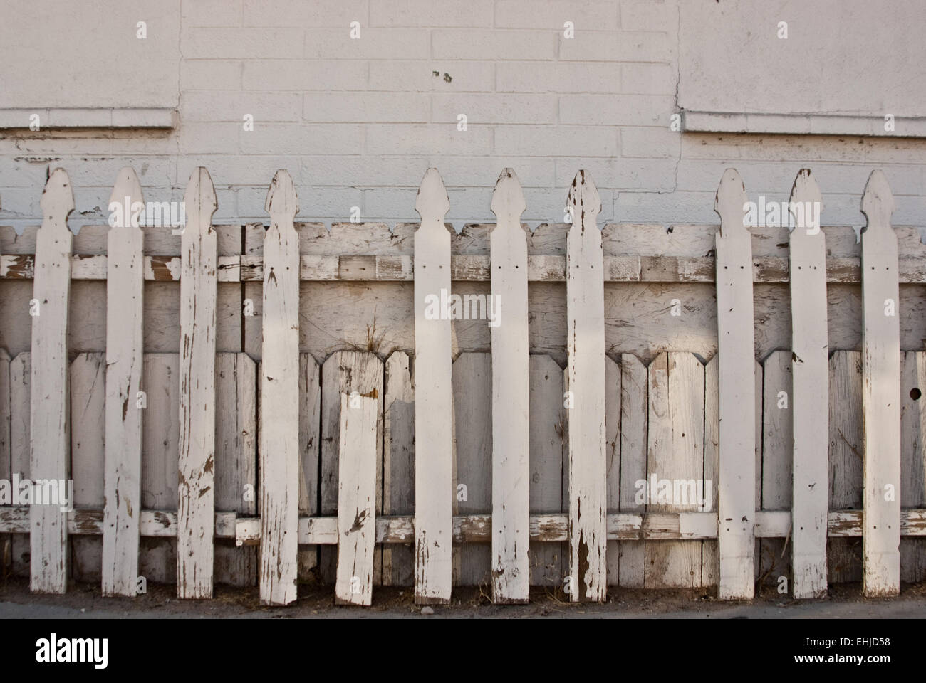 Old White Picket Fence Stock Photo