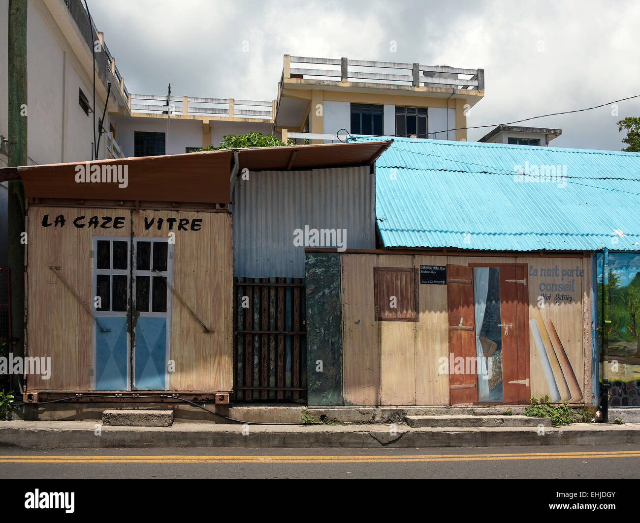 Port Mathurin Building RODRIGUES ISLAND, MAURITIUS, PAINTED WALL, PORT MATHURIN Stock Photo ...