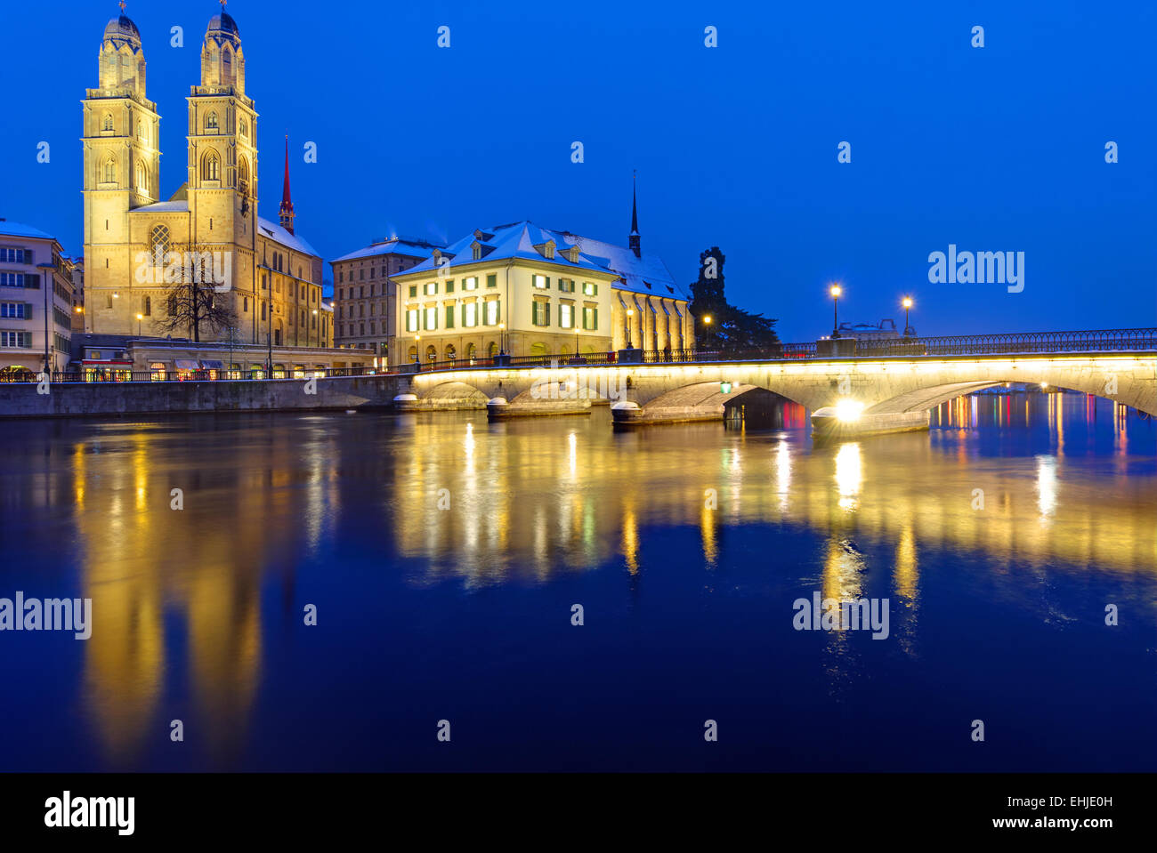 Bridge and Minster in Zurich Stock Photo Alamy