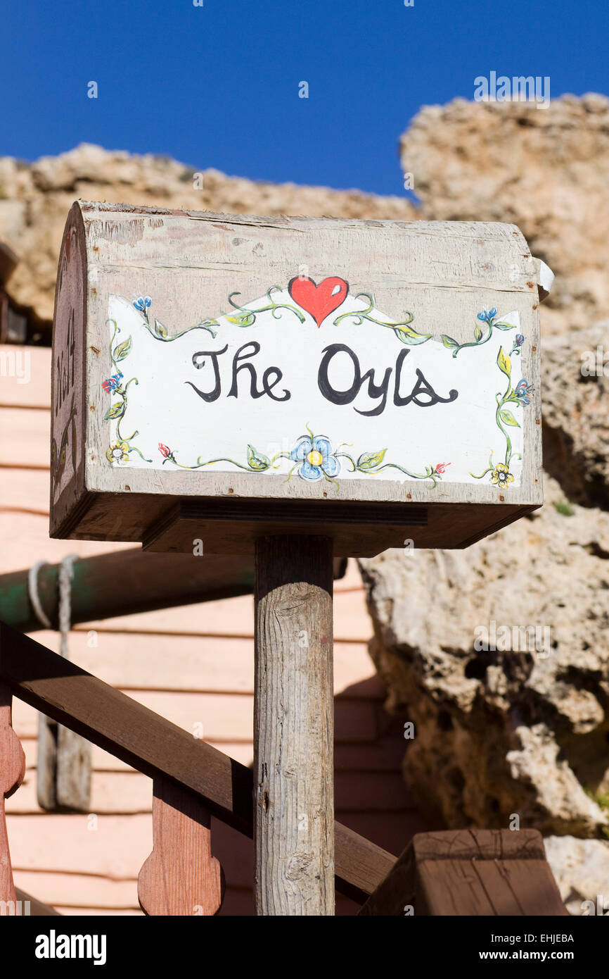 The Oyls Post Box in the Popeye Village of sweethaven the Island of Malta Europe Stock Photo