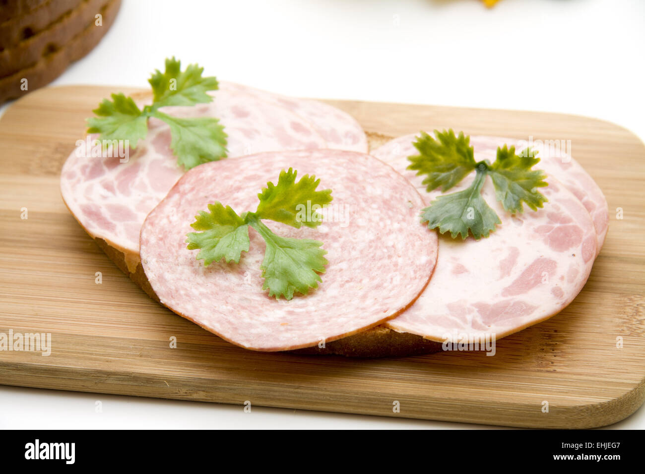 Ham sausage on bread Stock Photo Alamy