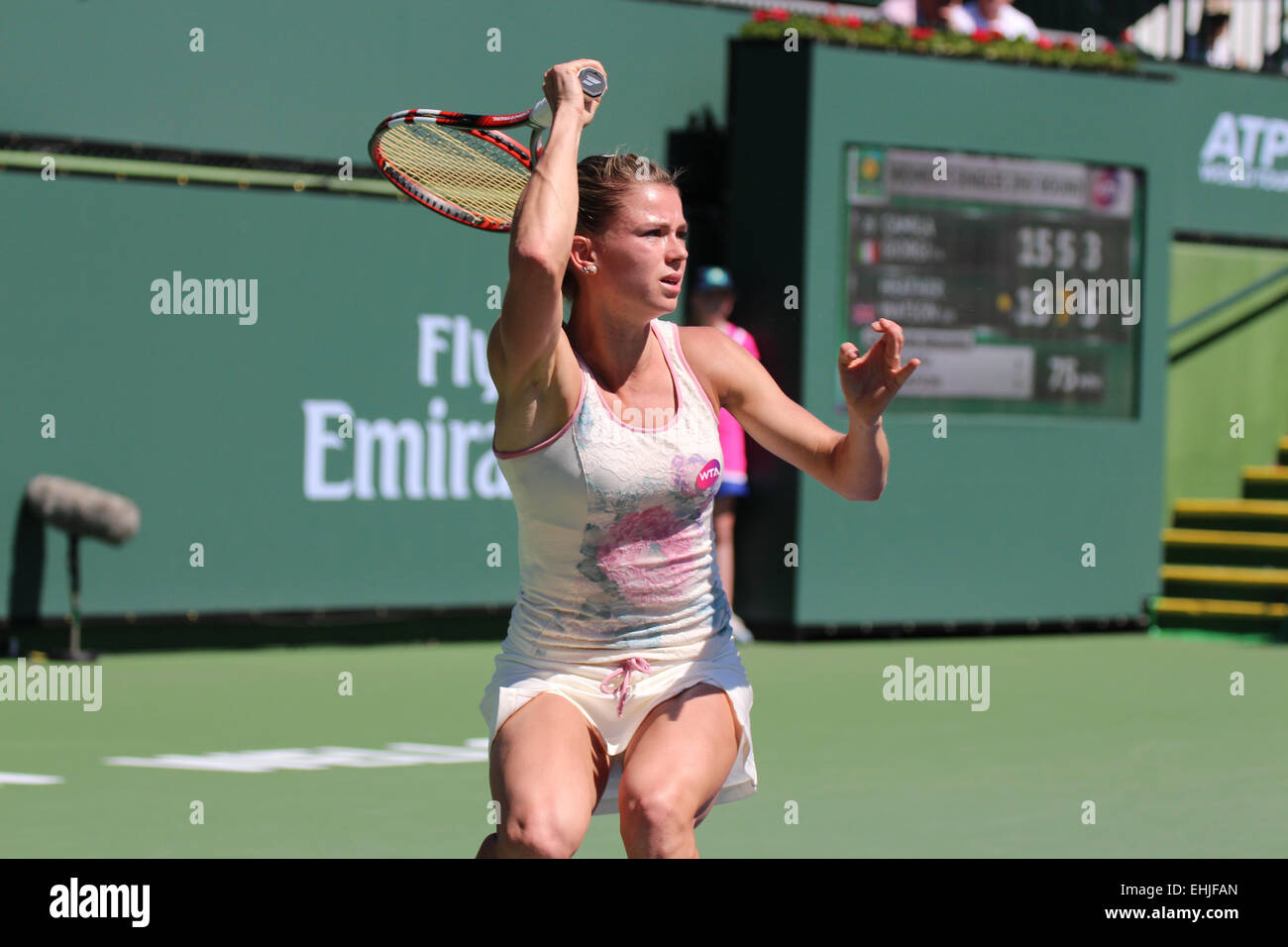 Indian Wells, California 13th March, 2015 British tennis player Heather Watson defeats Italian Camila Giorgi in the Women's Singles 2nd Round at the BNP Paribas Open (score 7-5 7-5). Photo: Camila Giorgi (Italy) Credit: Werner Fotos/Alamy Live News Stock Photo