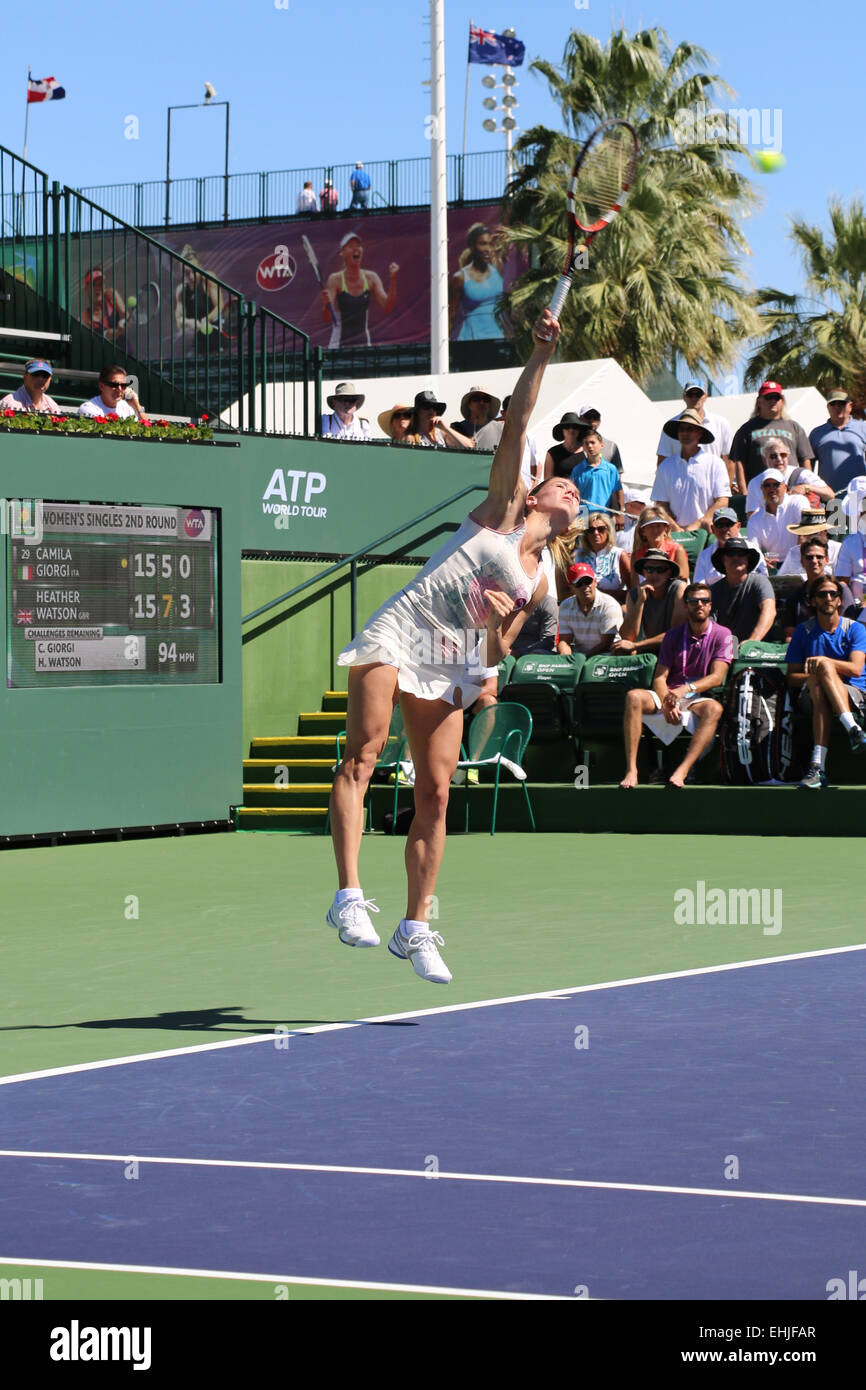 Indian Wells, California 13th March, 2015 British tennis player Heather Watson defeats Italian Camila Giorgi in the Women's Singles 2nd Round at the BNP Paribas Open (score 7-5 7-5). Photo: Camila Giorgi (Italy) Credit: Werner Fotos/Alamy Live News Stock Photo