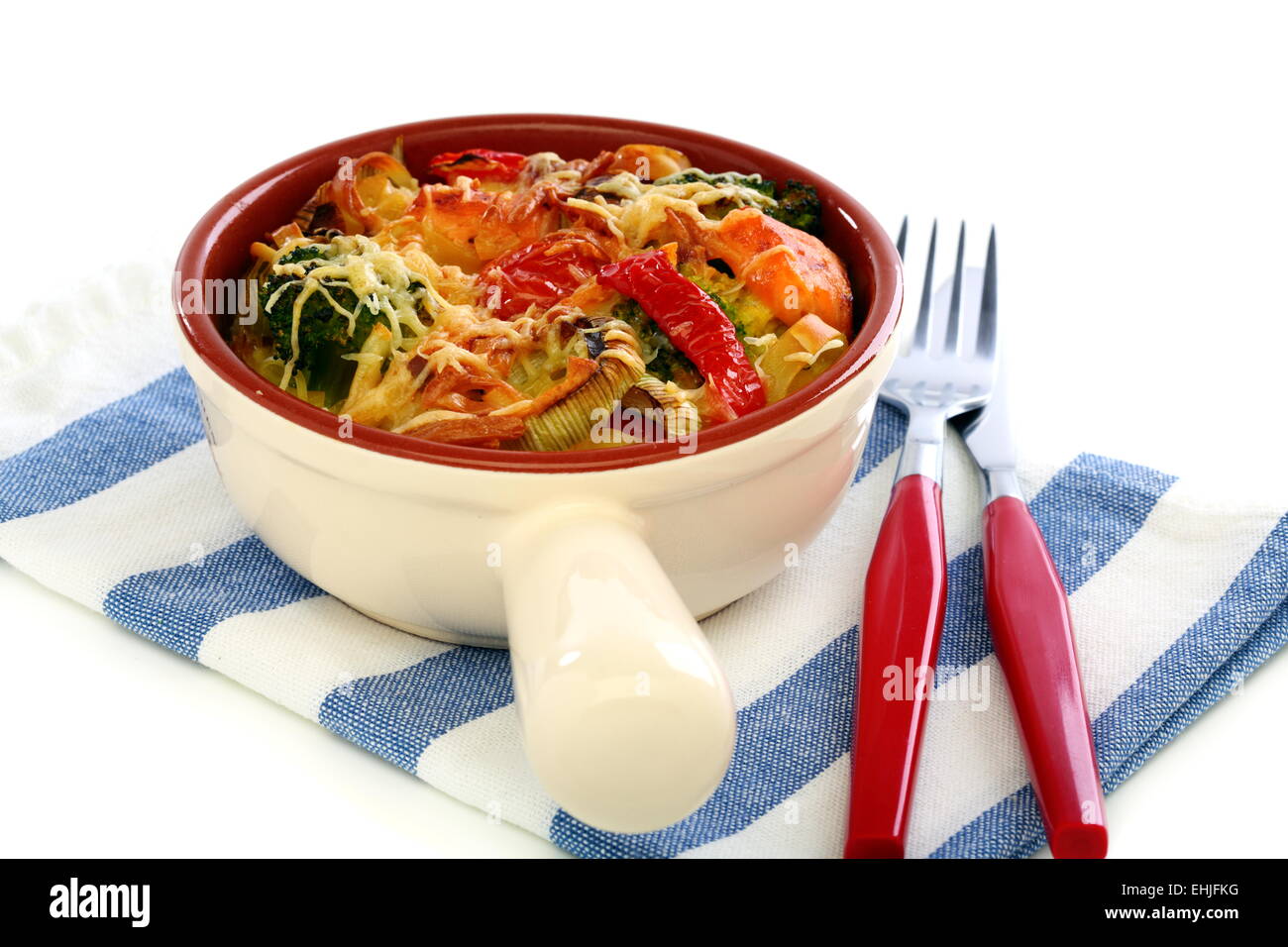Casserole of pasta, vegetables and cheese. Stock Photo
